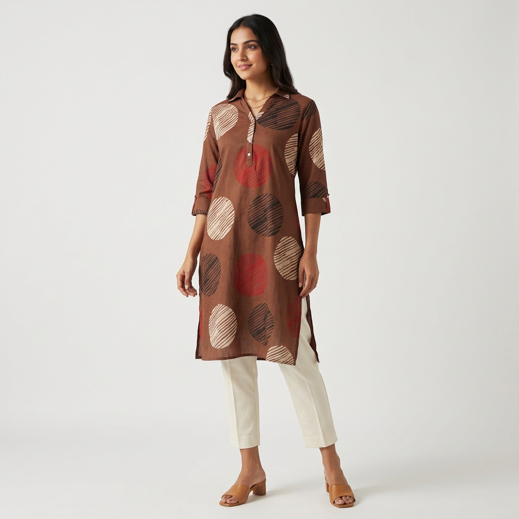 Printed Shirt Collar Half Placket Kurta