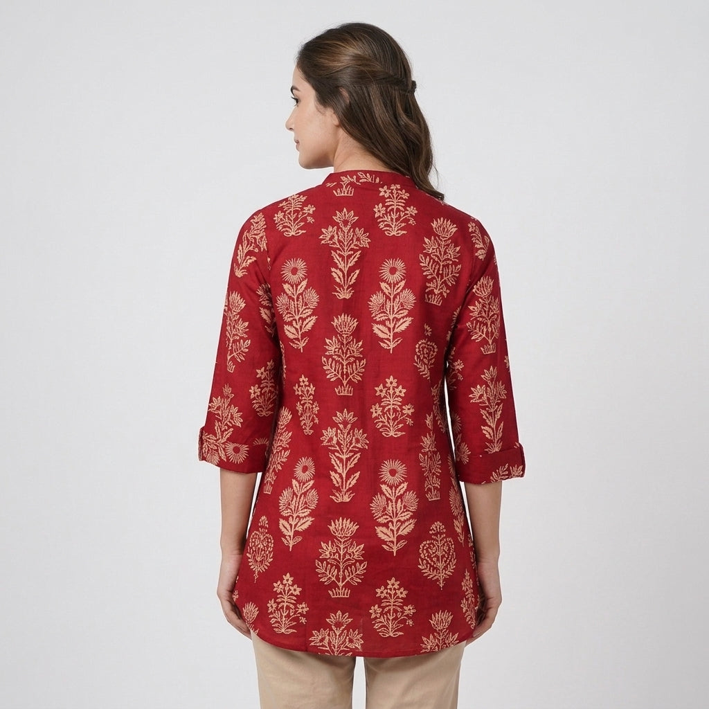 Printed Half Placket Short Kurta