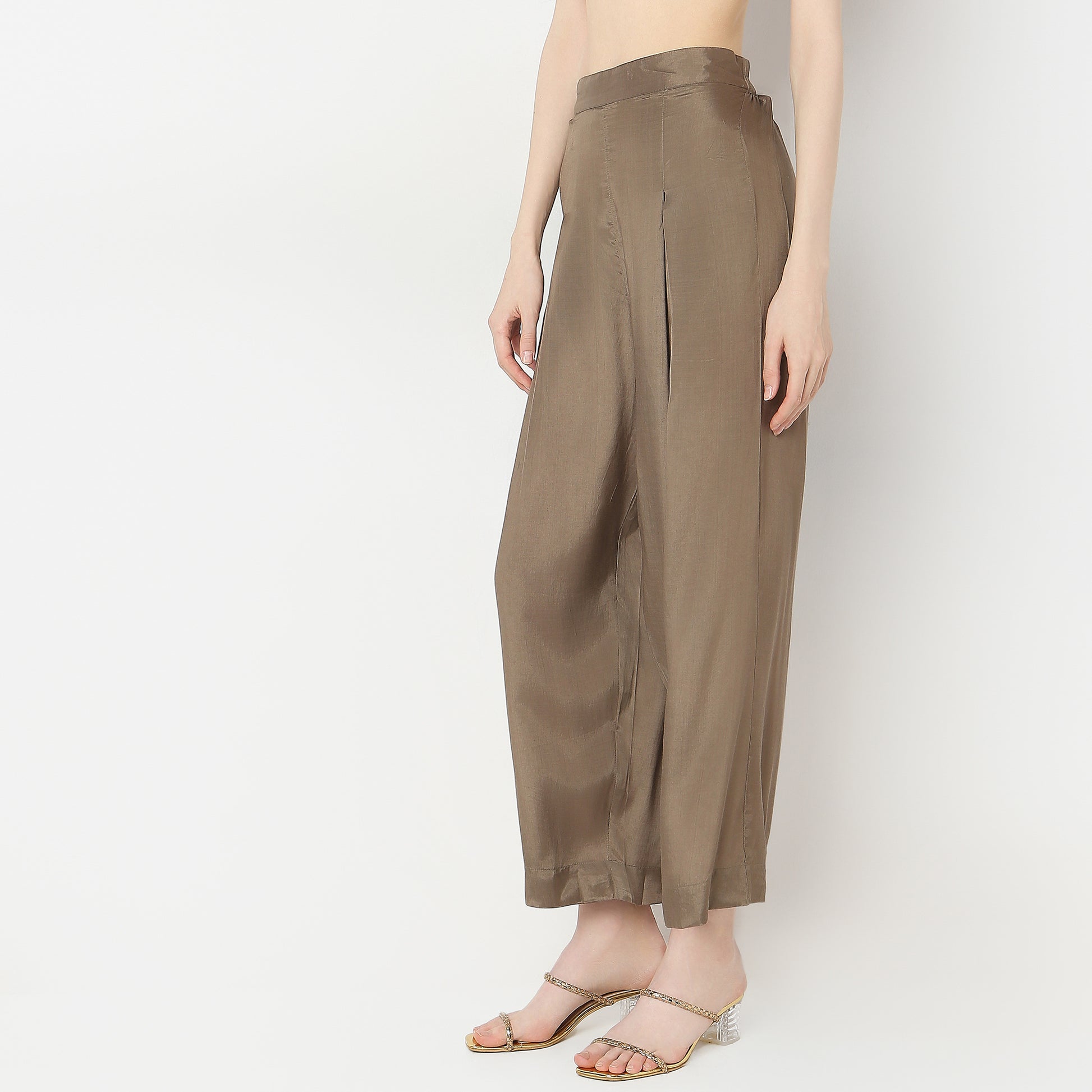 Flare Fit Solid High Rise Palazzos