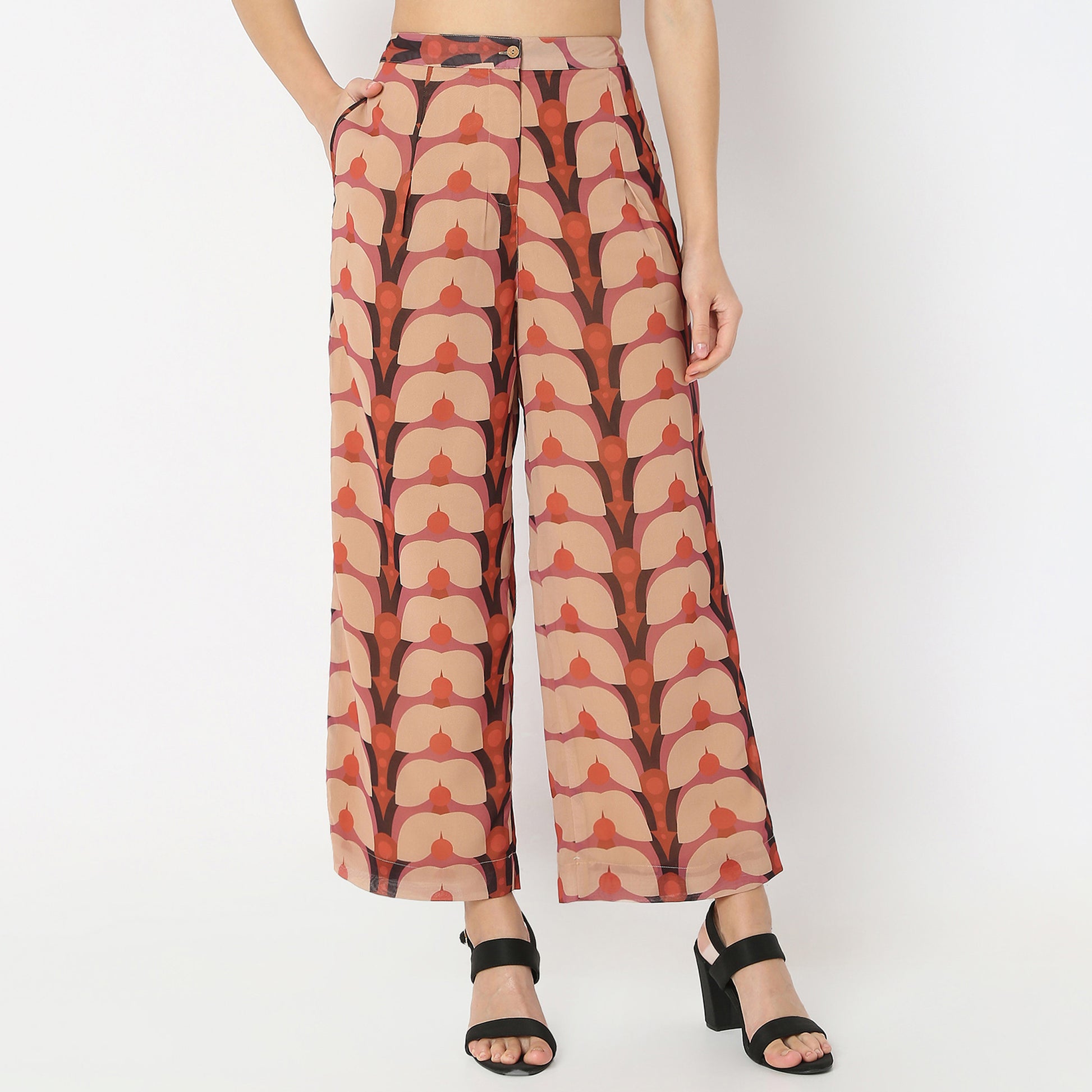 Flare Fit Printed Full Length Flared High Rise Pants