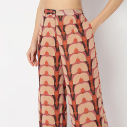 Flare Fit Printed Full Length Flared High Rise Pants