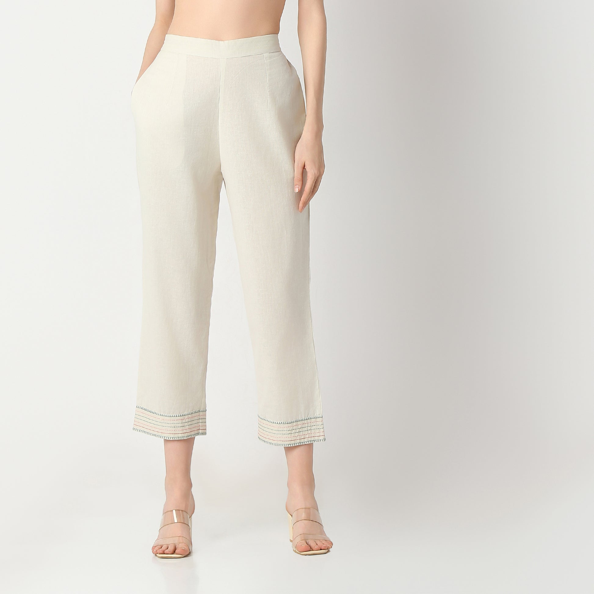 Flare Fit Embroidered Mid Rise Pants