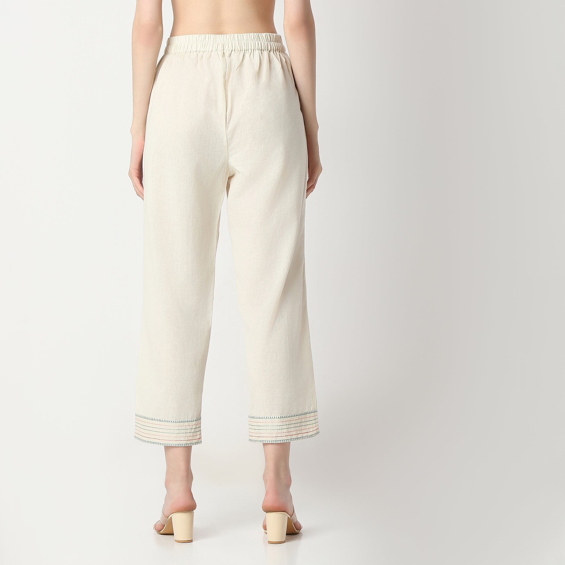 Flare Fit Embroidered Mid Rise Pants