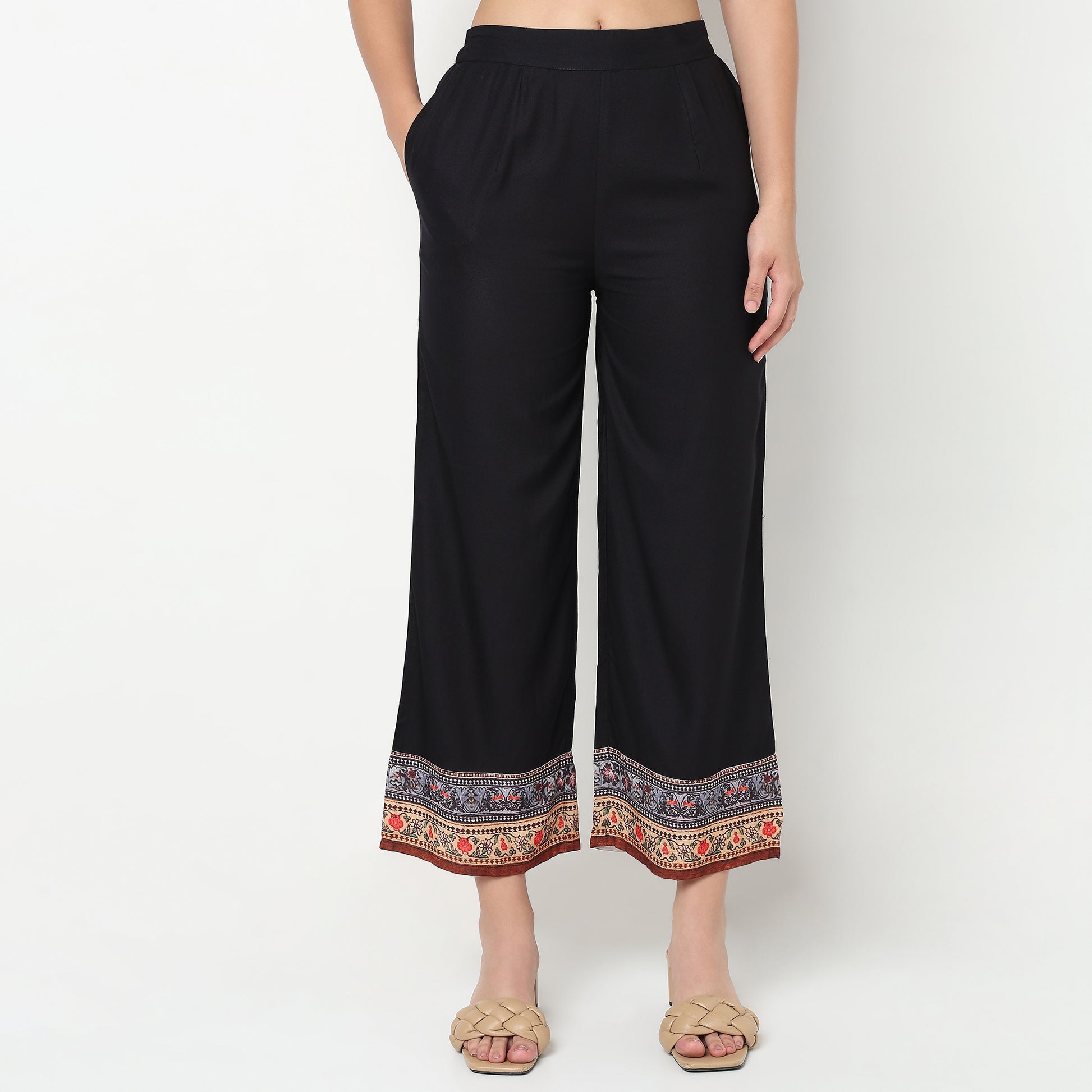 Buy Women Straight Fit Printed Ankle Length High Rise Pants  - Style Union