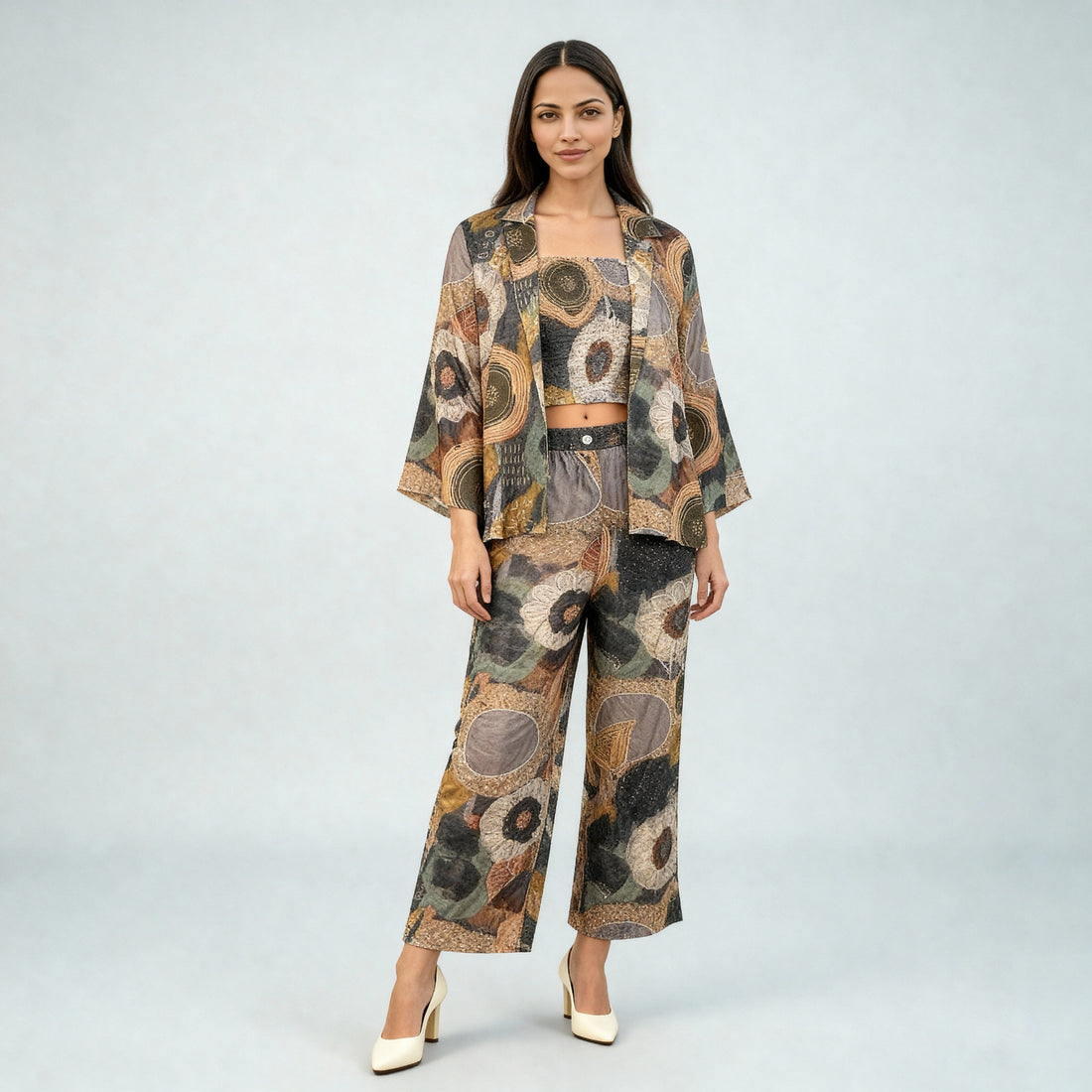 High Rise Printed Straight Pants