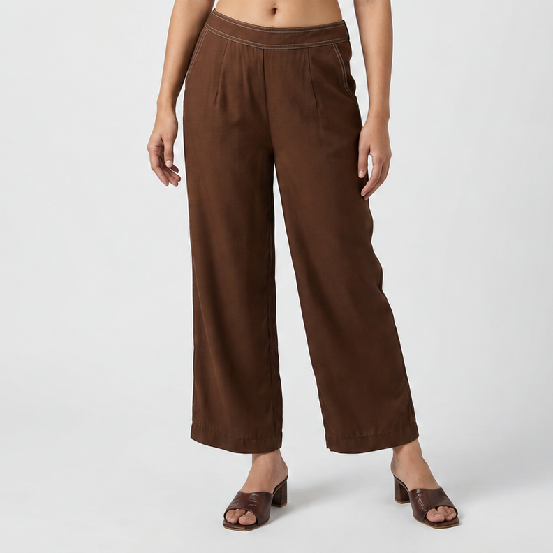 Solid Straight High Rise Pants