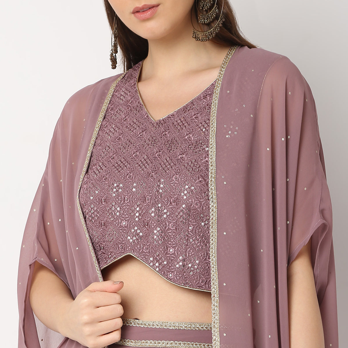 Flare Fit Embroidered Top with Palazzo & with Shrug Set