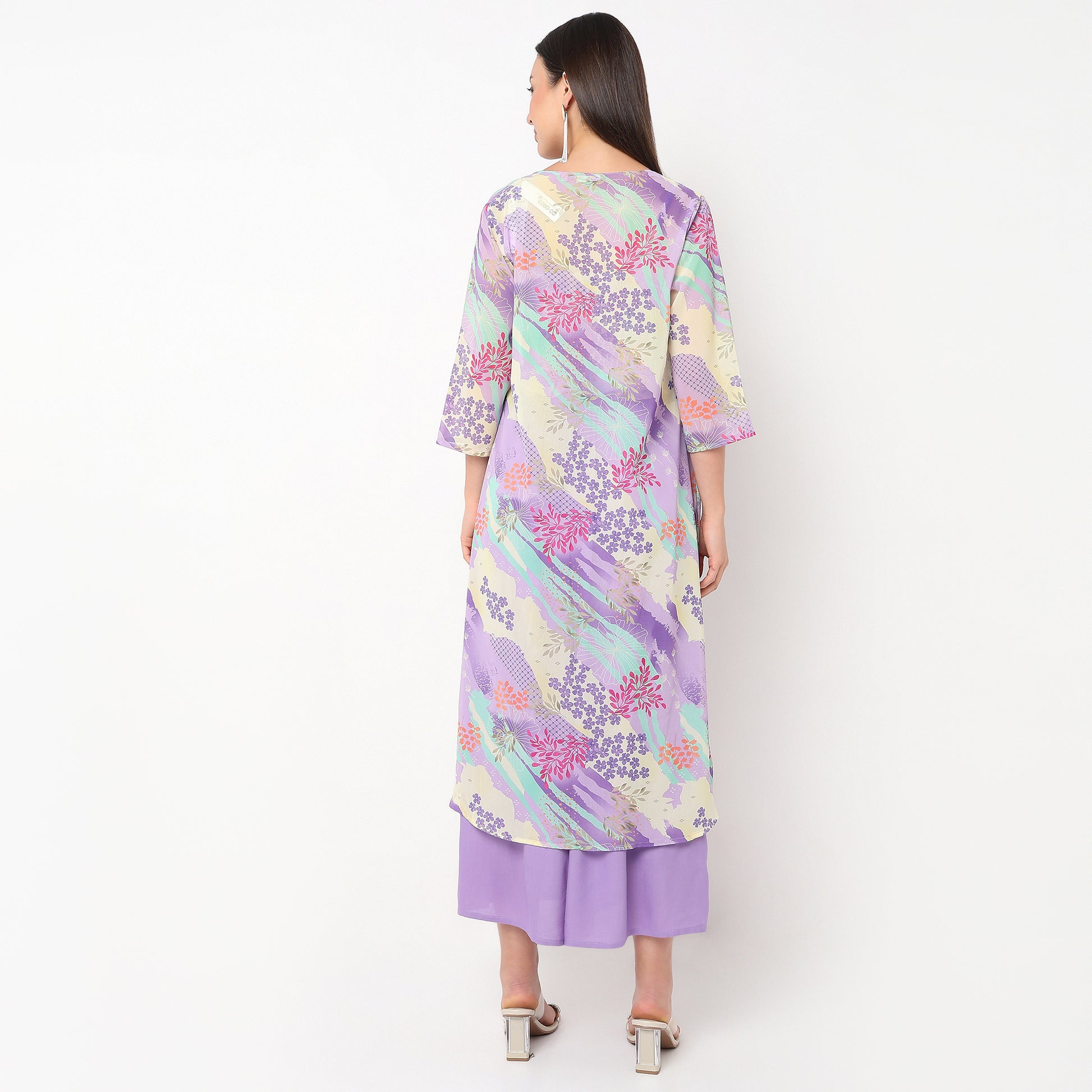 Flare Fit Printed Top with Palazzo and Shrug Set