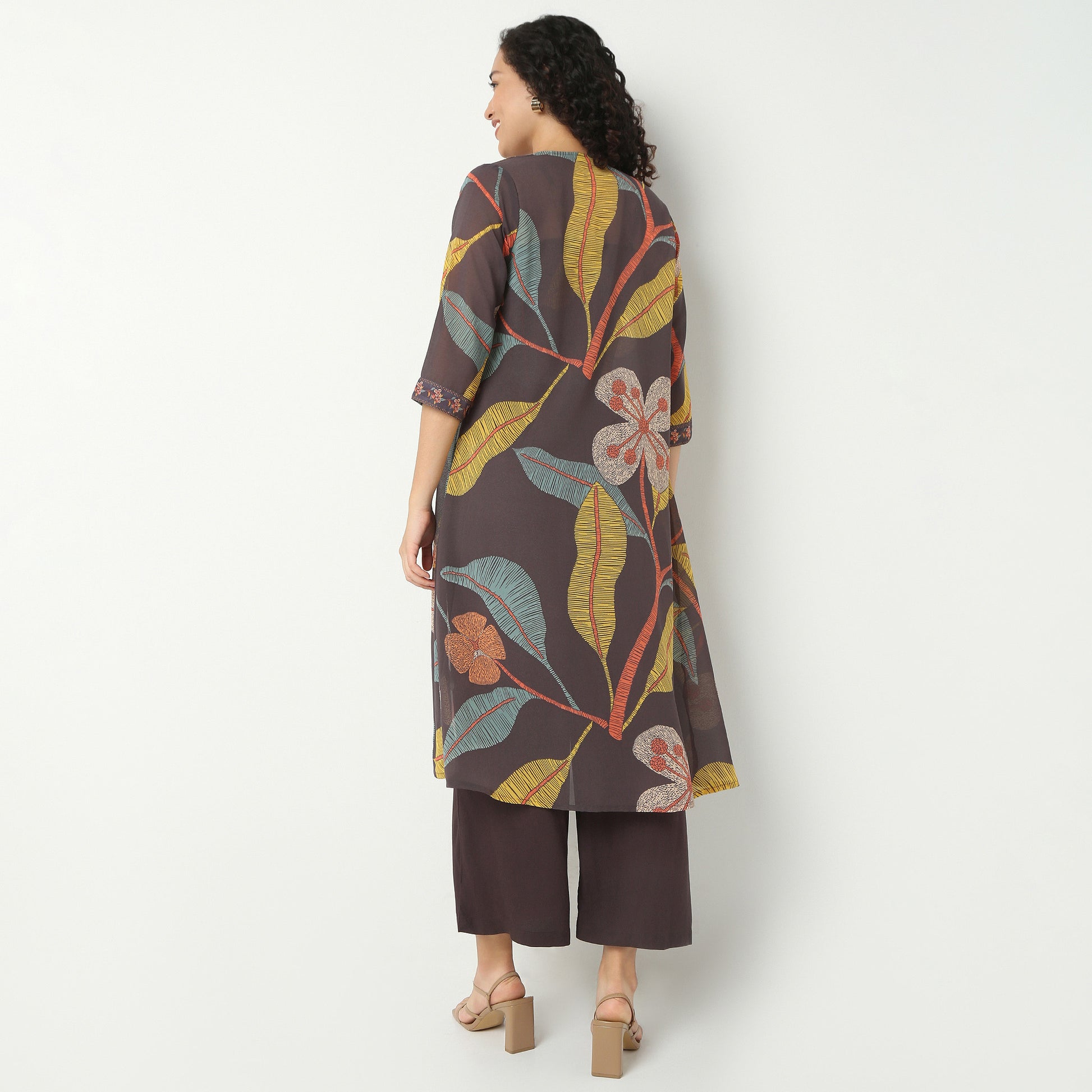 Printed Crop Top with Pant with Shrug Fusion Set