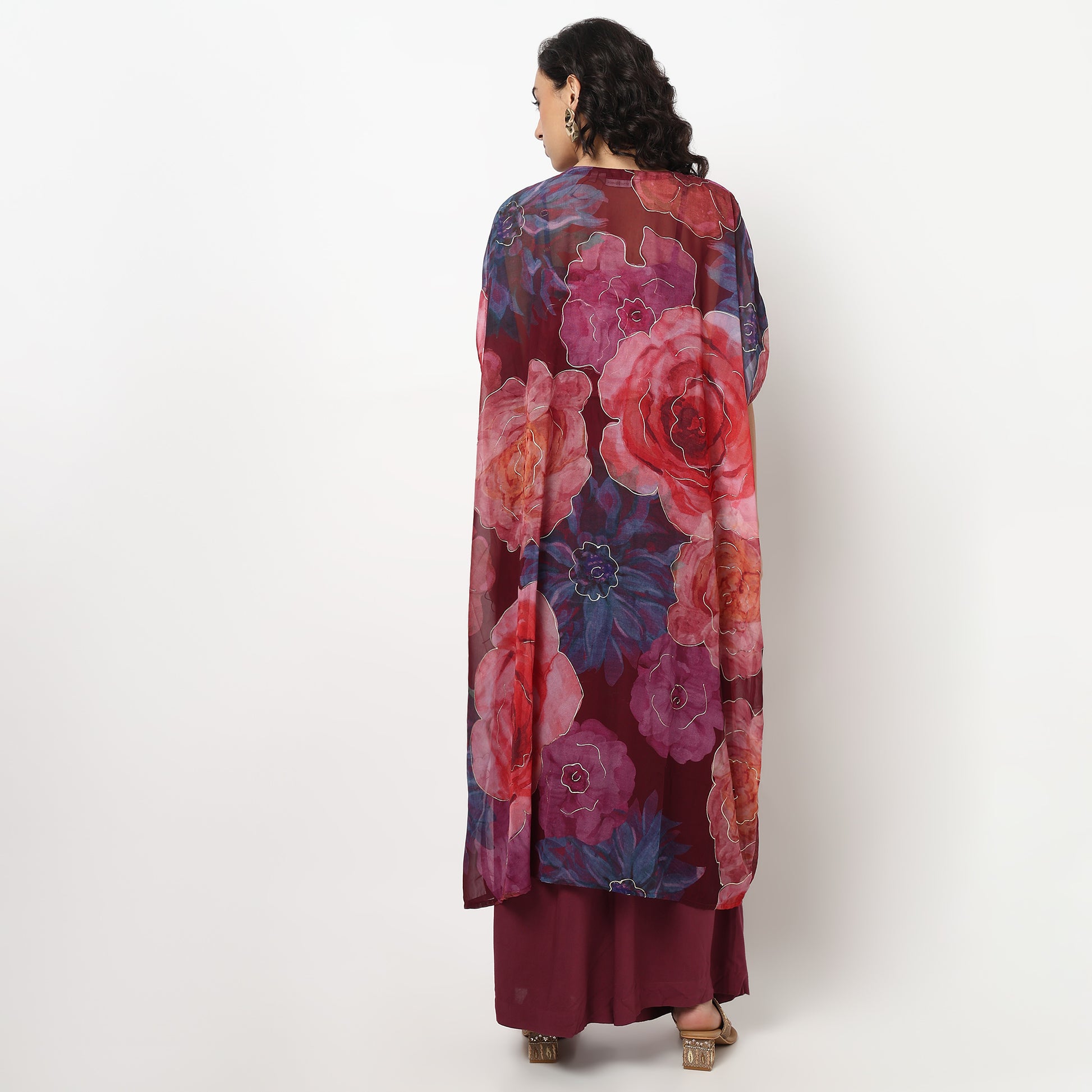 Buy Women Flare Fit Printed Sleeveless Crop Top and Skirt with Cape Set  - Style Union