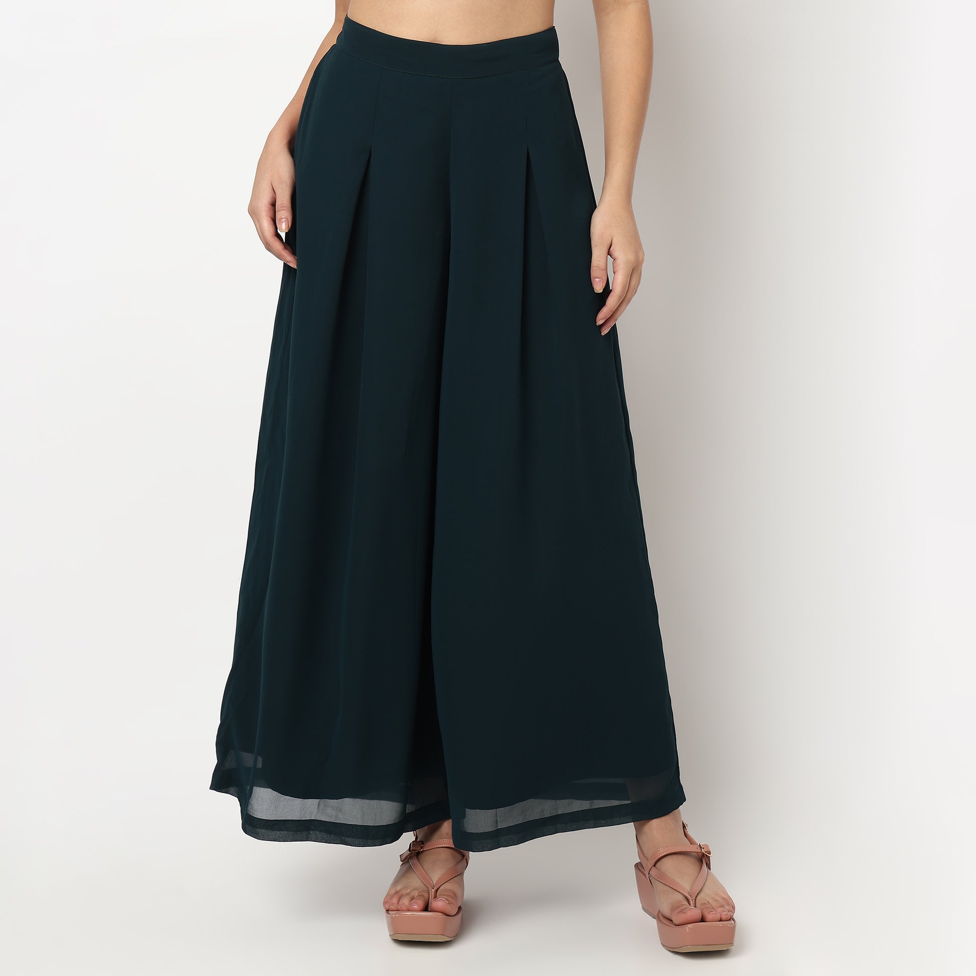 Buy Women Flare Fit Embroidered Sleeveless Crop Top with Palazzo with Shrug Set  - Style Union