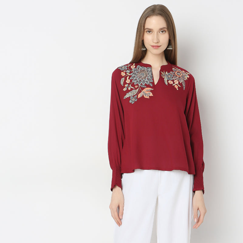 Regular Fit Embroidered Top