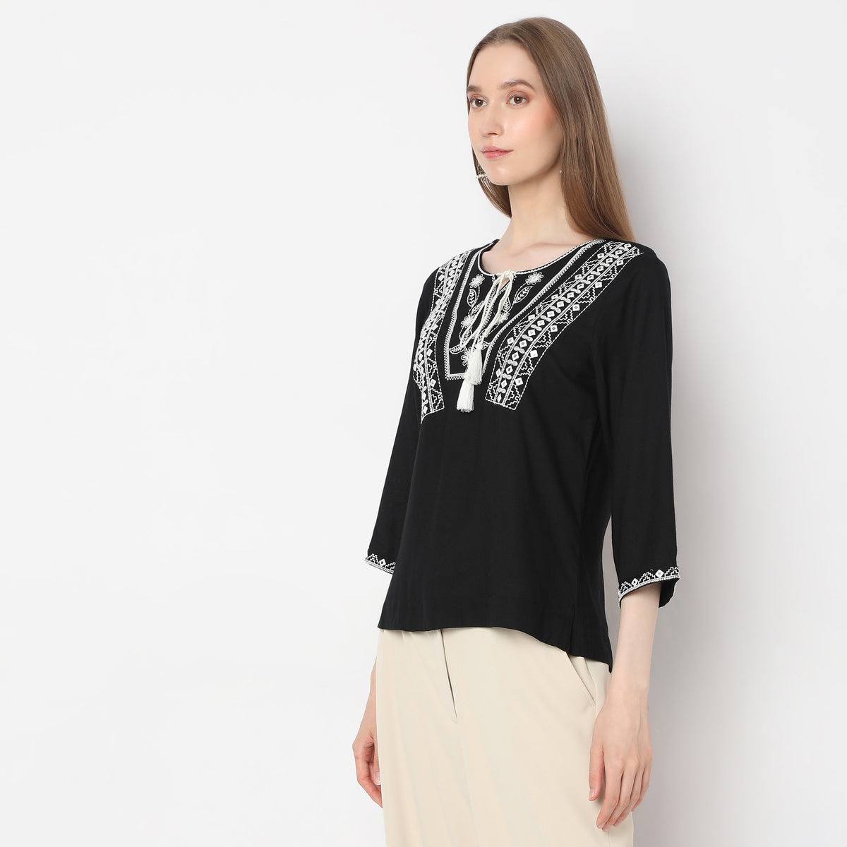 Regular Fit Embroidered Top