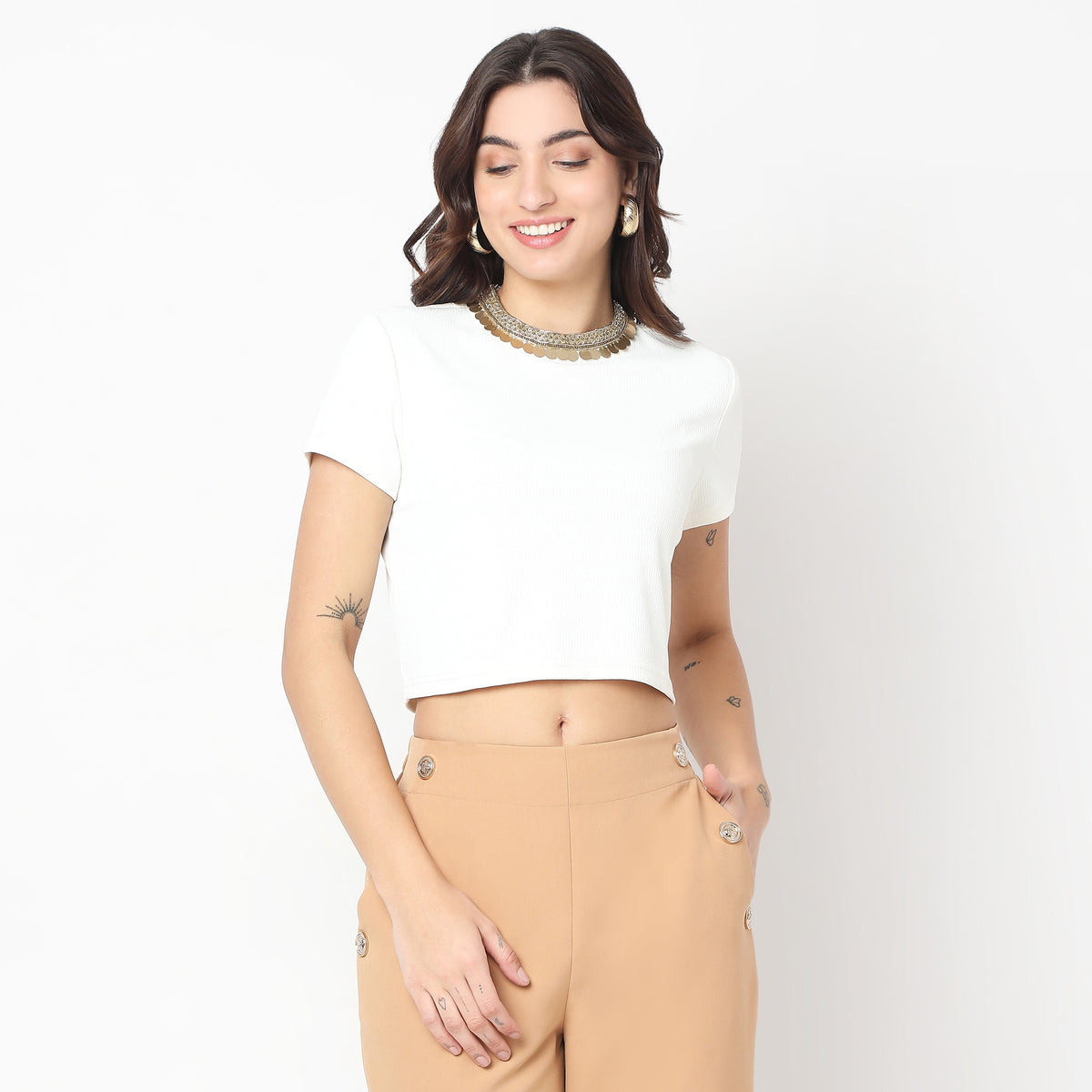 Regular Fit Solid Crop Top