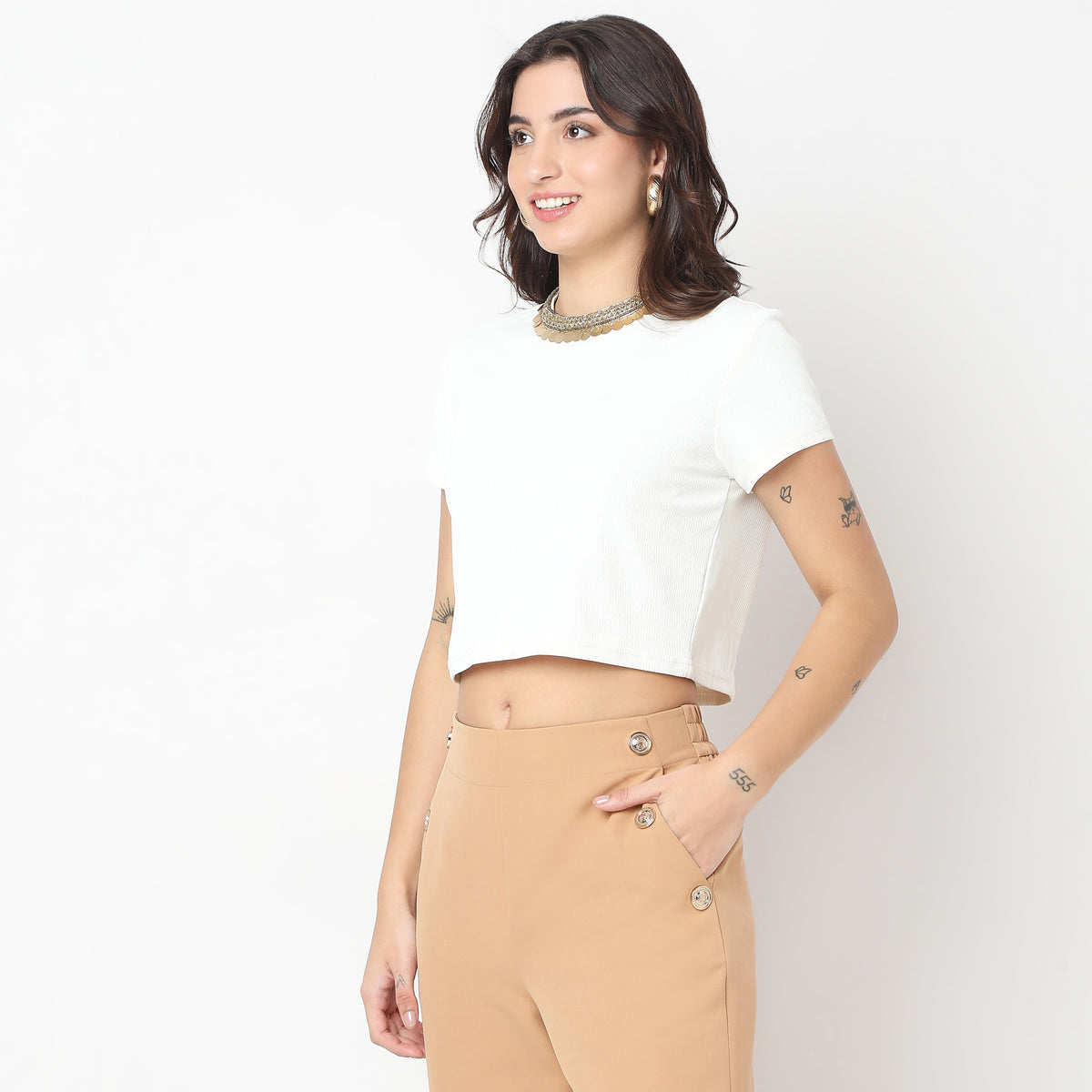 Regular Fit Solid Crop Top