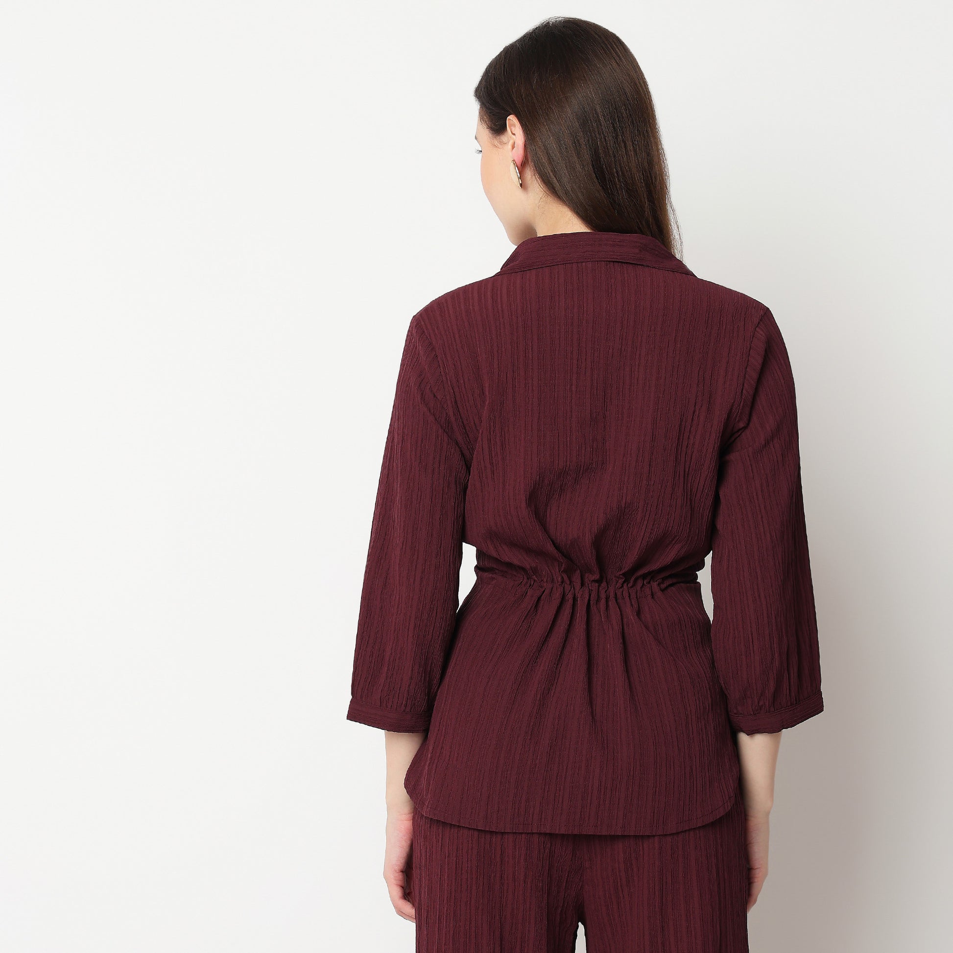 Shirt With Waist Tie Up Through Tunnel