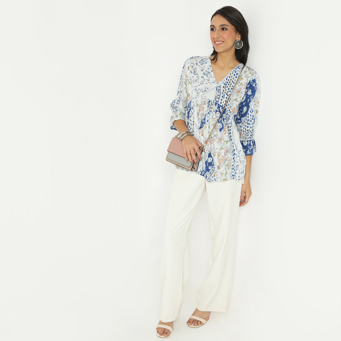 Flare Fit Printed V-Neck Above Knee Top