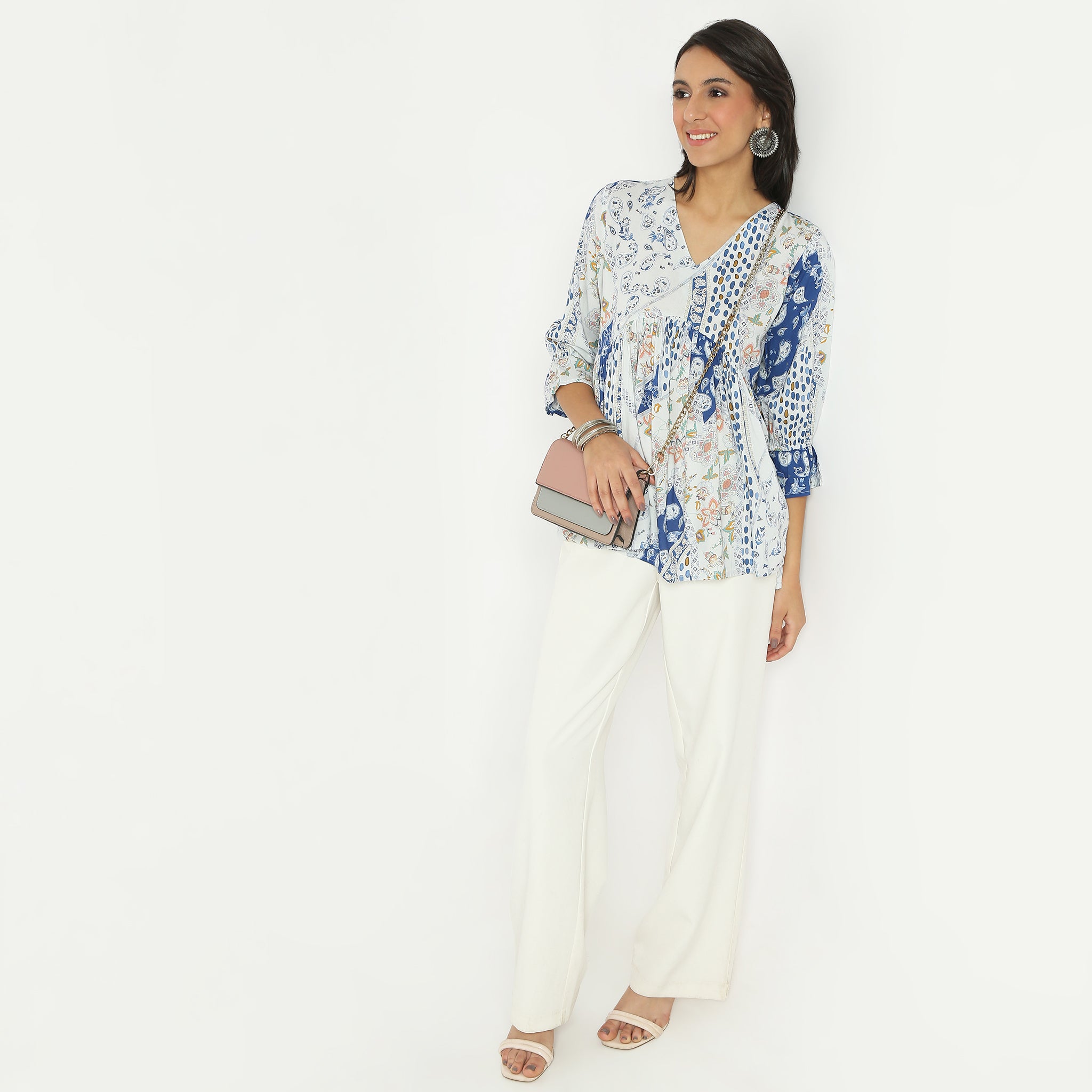 Flare Fit Printed V-Neck Above Knee Top