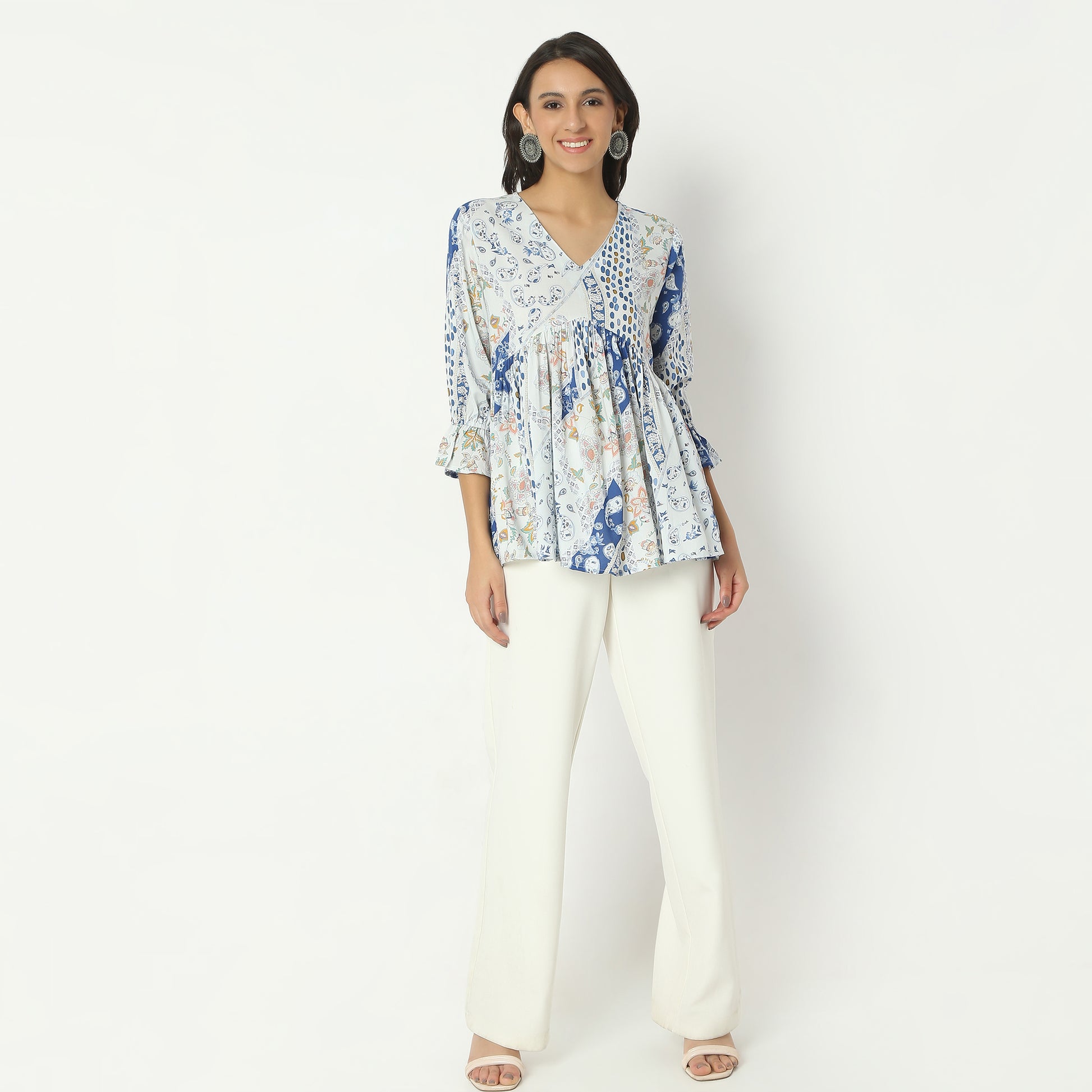 Flare Fit Printed V-Neck Above Knee Top