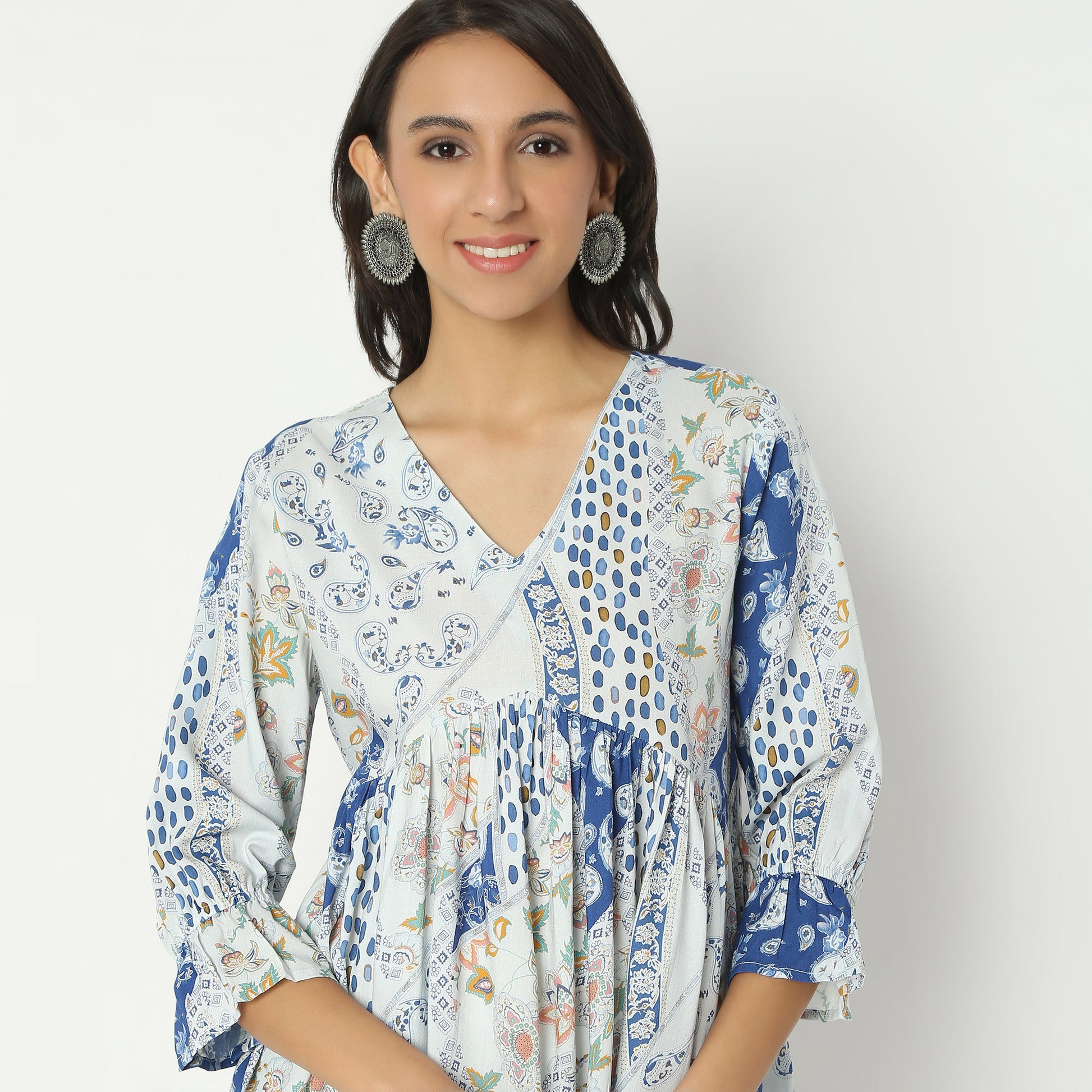 Flare Fit Printed V-Neck Above Knee Top