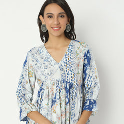 Flare Fit Printed V-Neck Above Knee Top