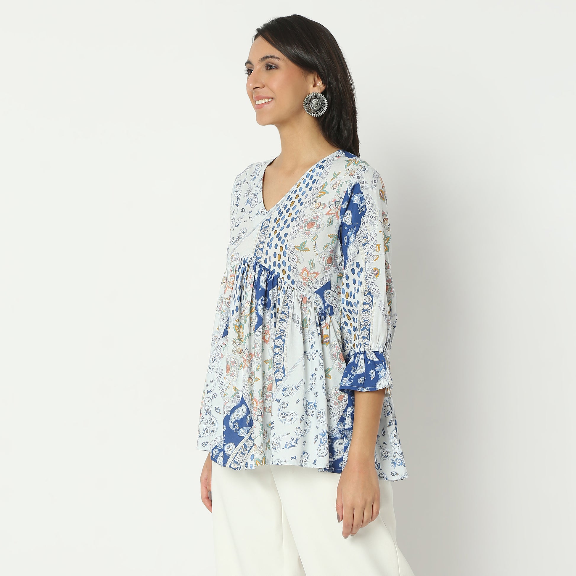 Flare Fit Printed V-Neck Above Knee Top