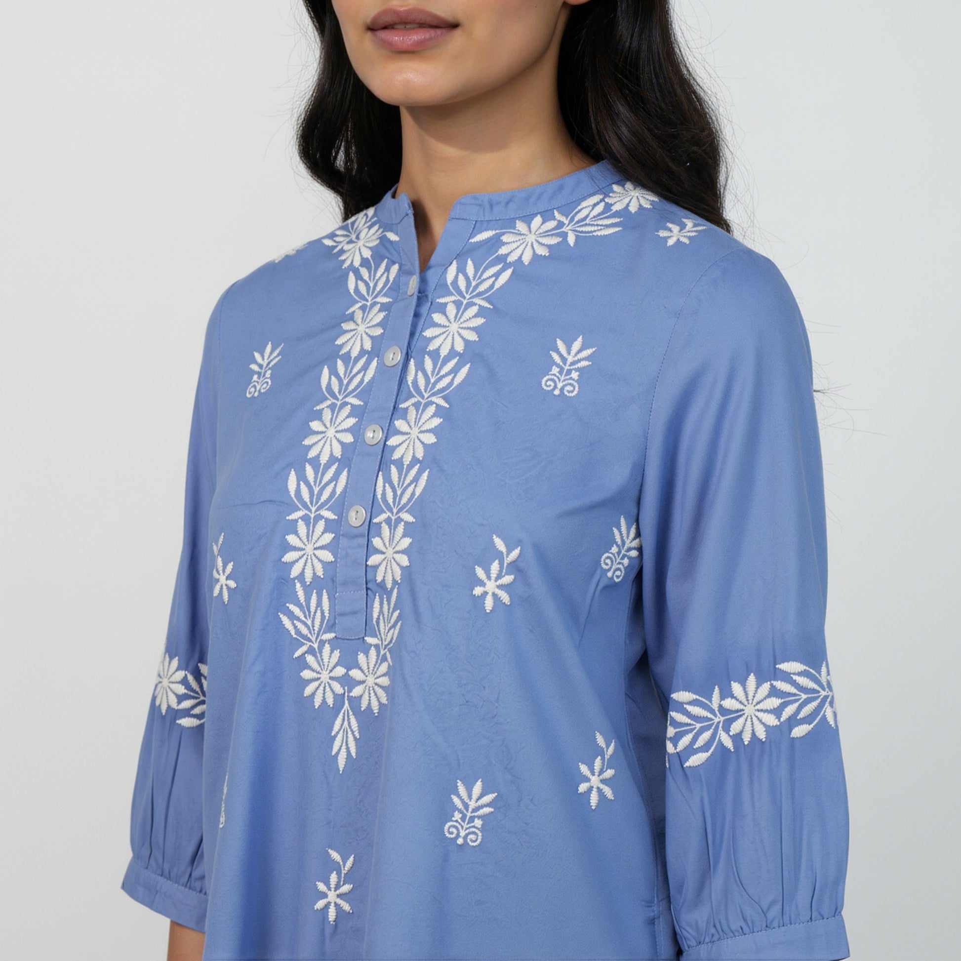 Embroidered Band Neck Full Sleeve Top