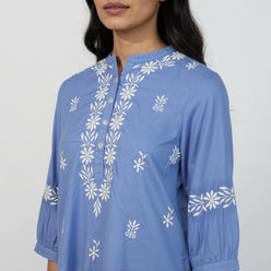 Embroidered Band Neck Full Sleeve Top