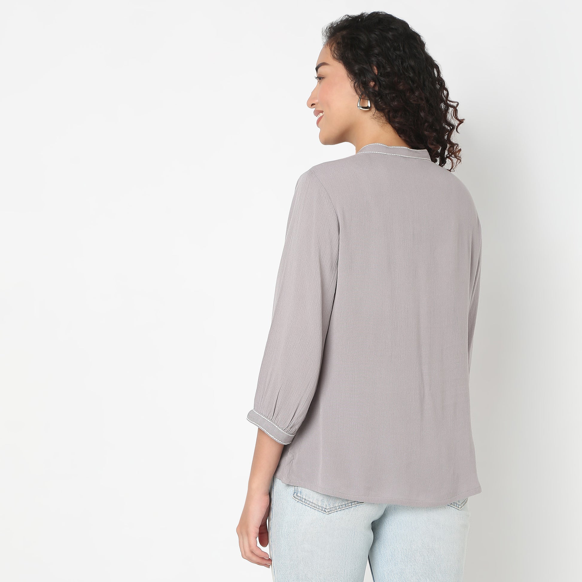 Straight Fit Embroidered Band Neck Tunic