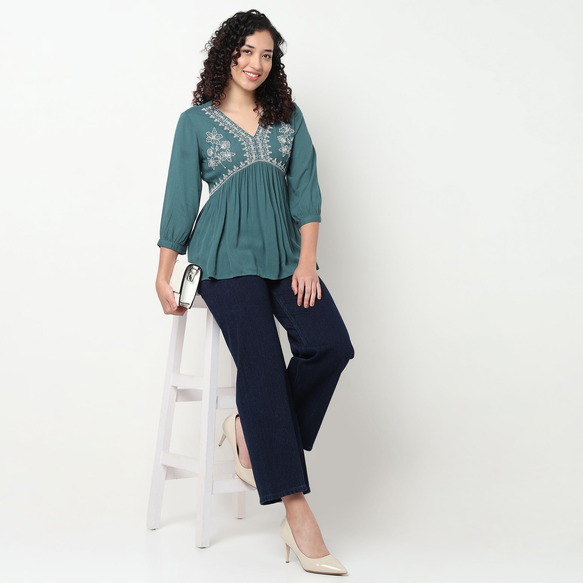 Alia Cut Top With Gathered Sleeve