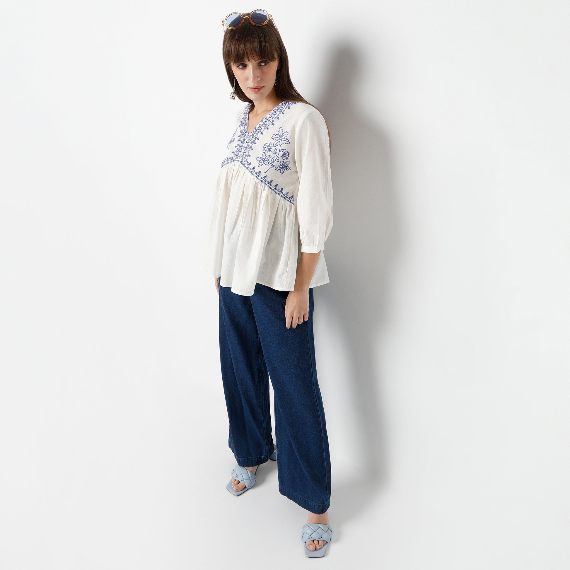 Alia Cut Top With Gathered Sleeve