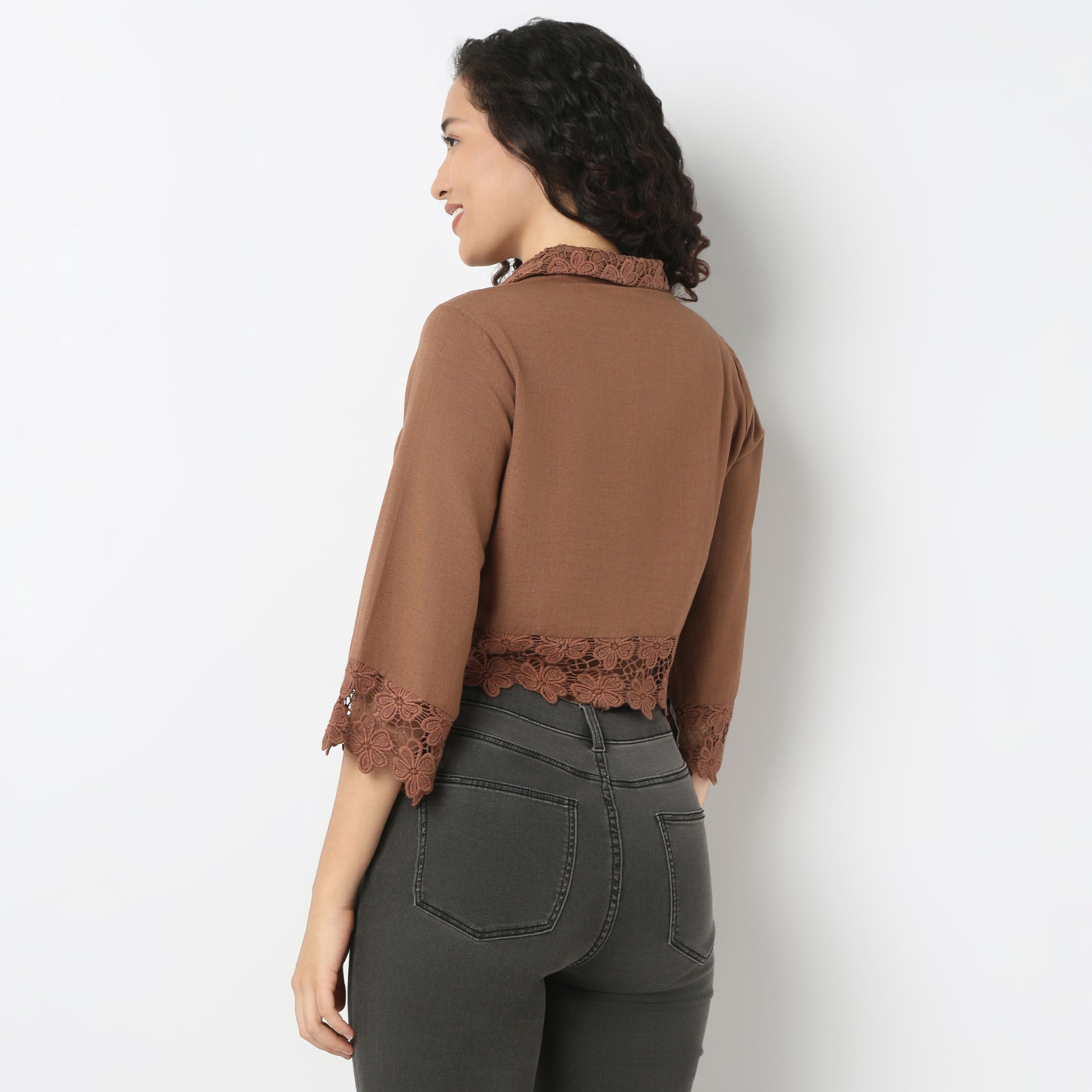 Boxy Crop Shirt With Lace Detailing