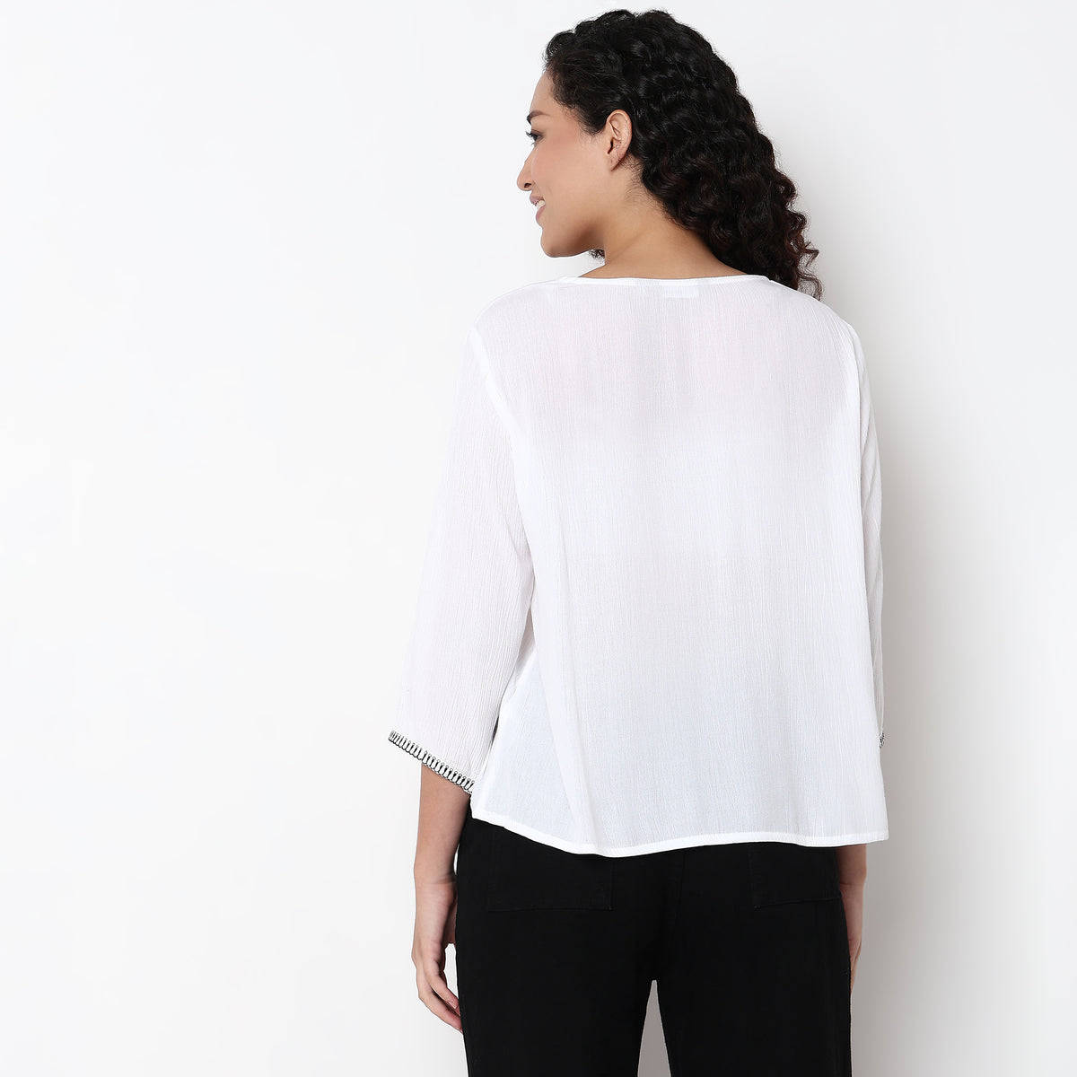Woven Embroidered Straight Top