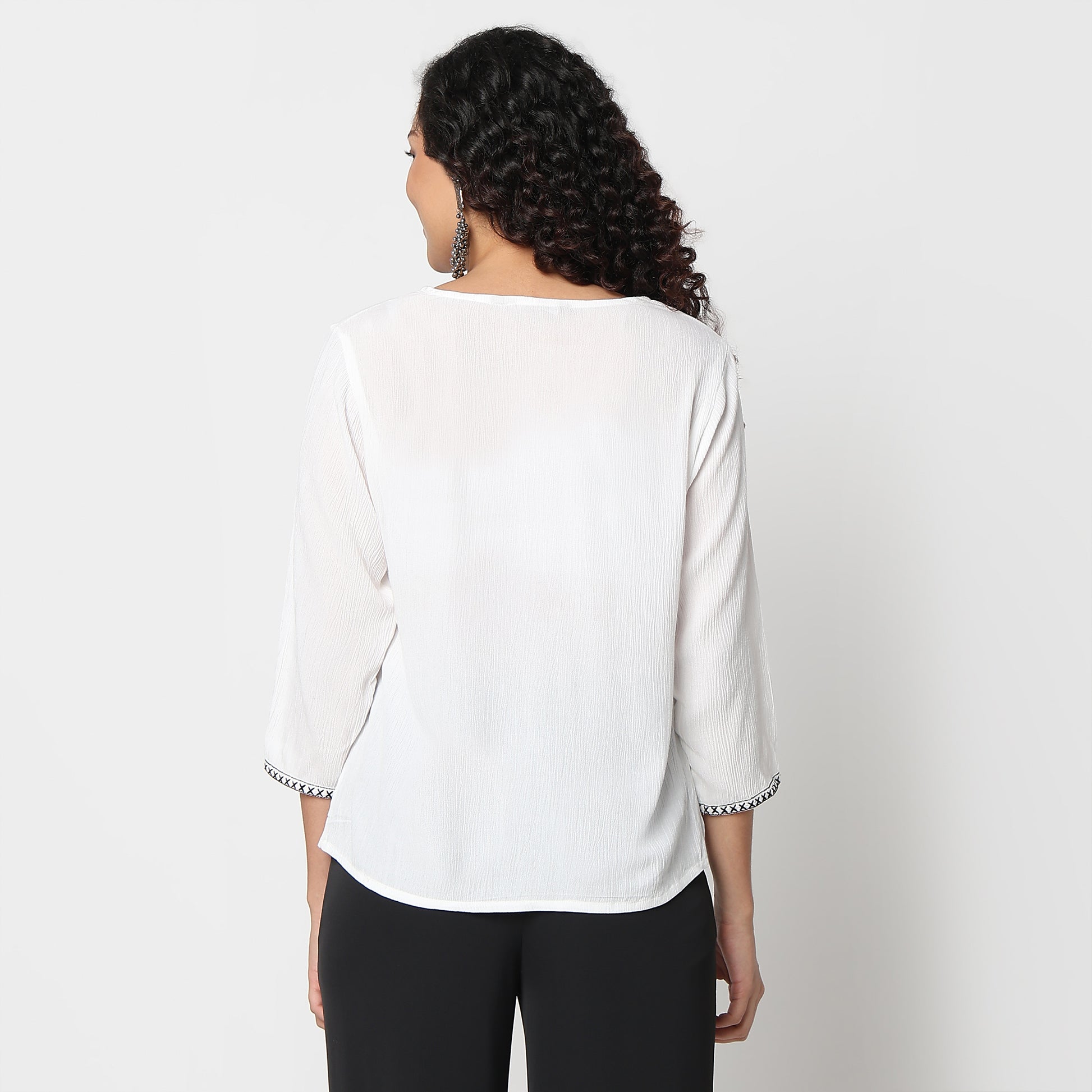 Flare Fit Embroidered Round Neck Top