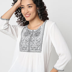 Flare Fit Embroidered Round Neck Top