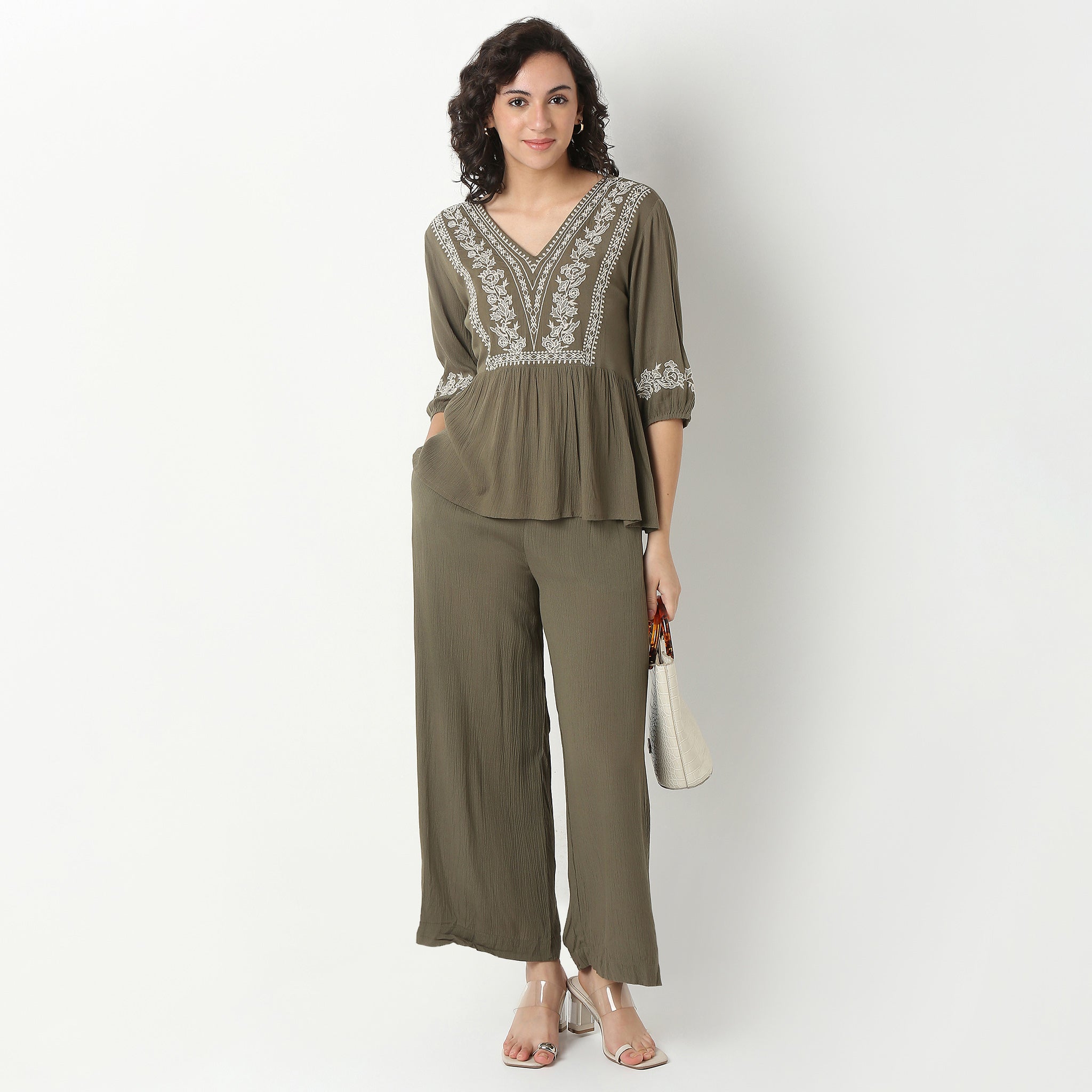 Embroidered Viscose Flared Top