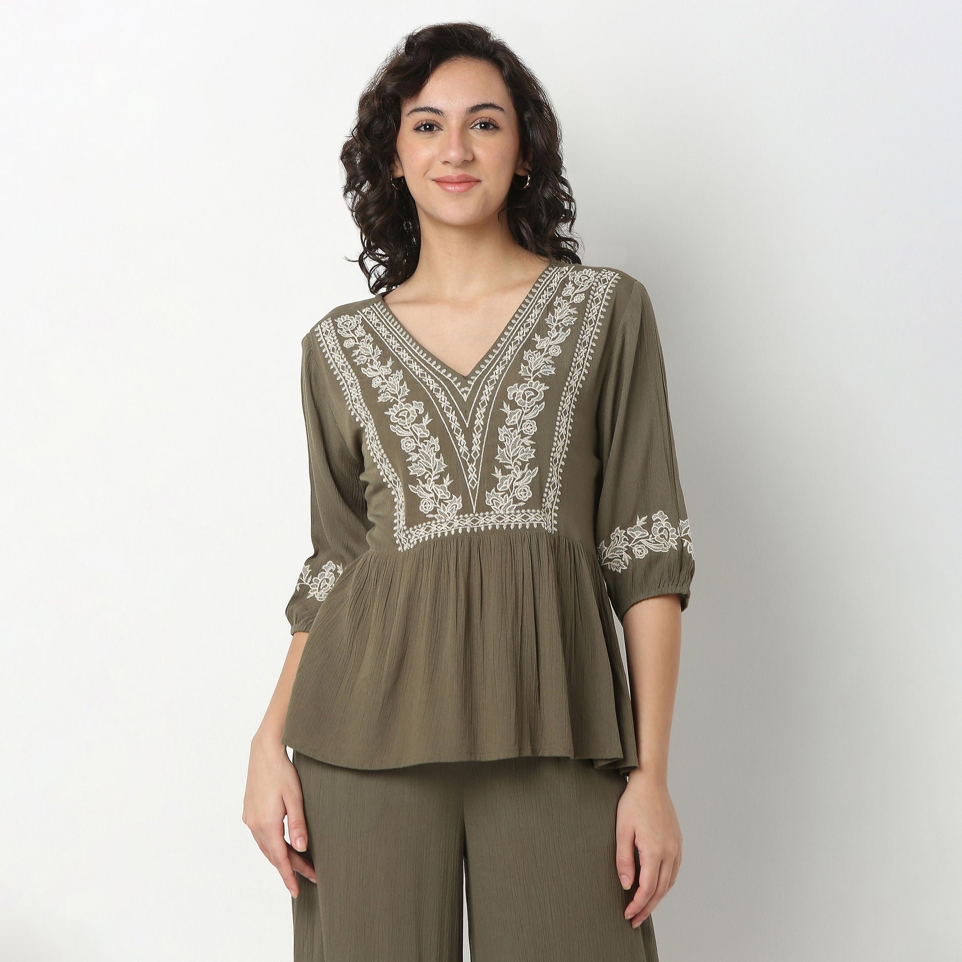 Embroidered Viscose Flared Top