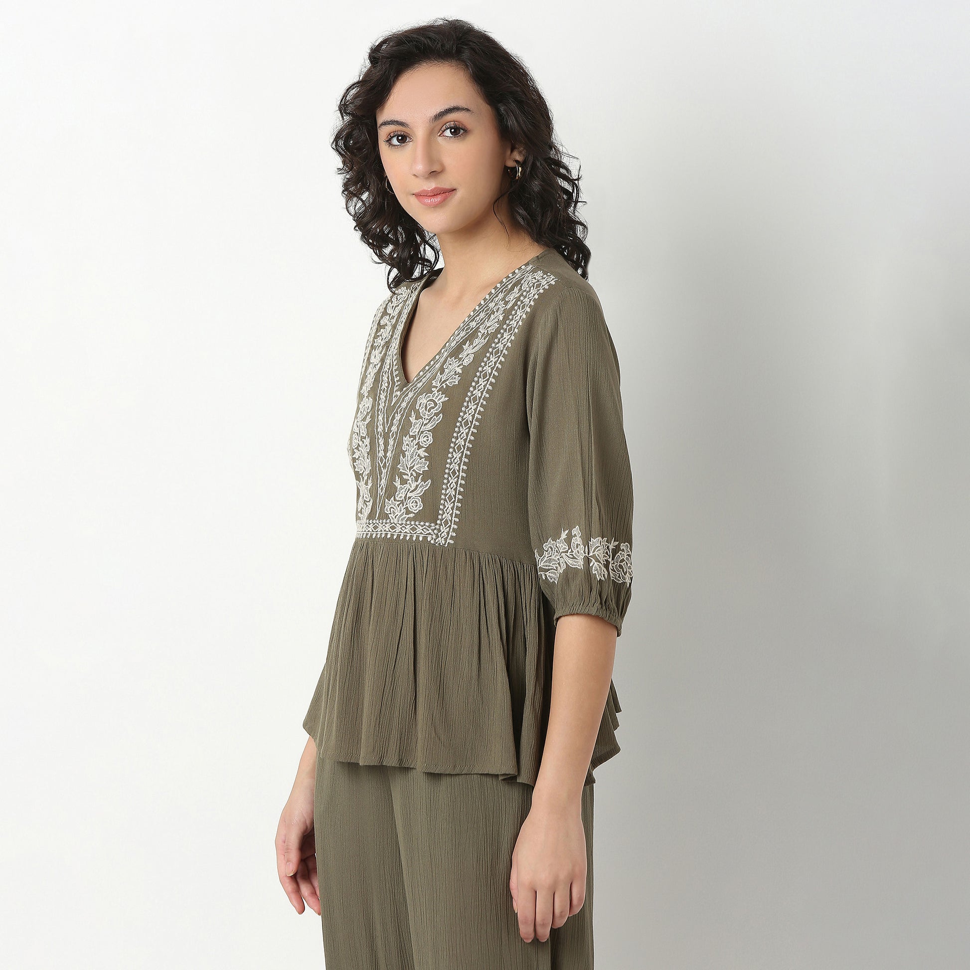 Embroidered Viscose Flared Top