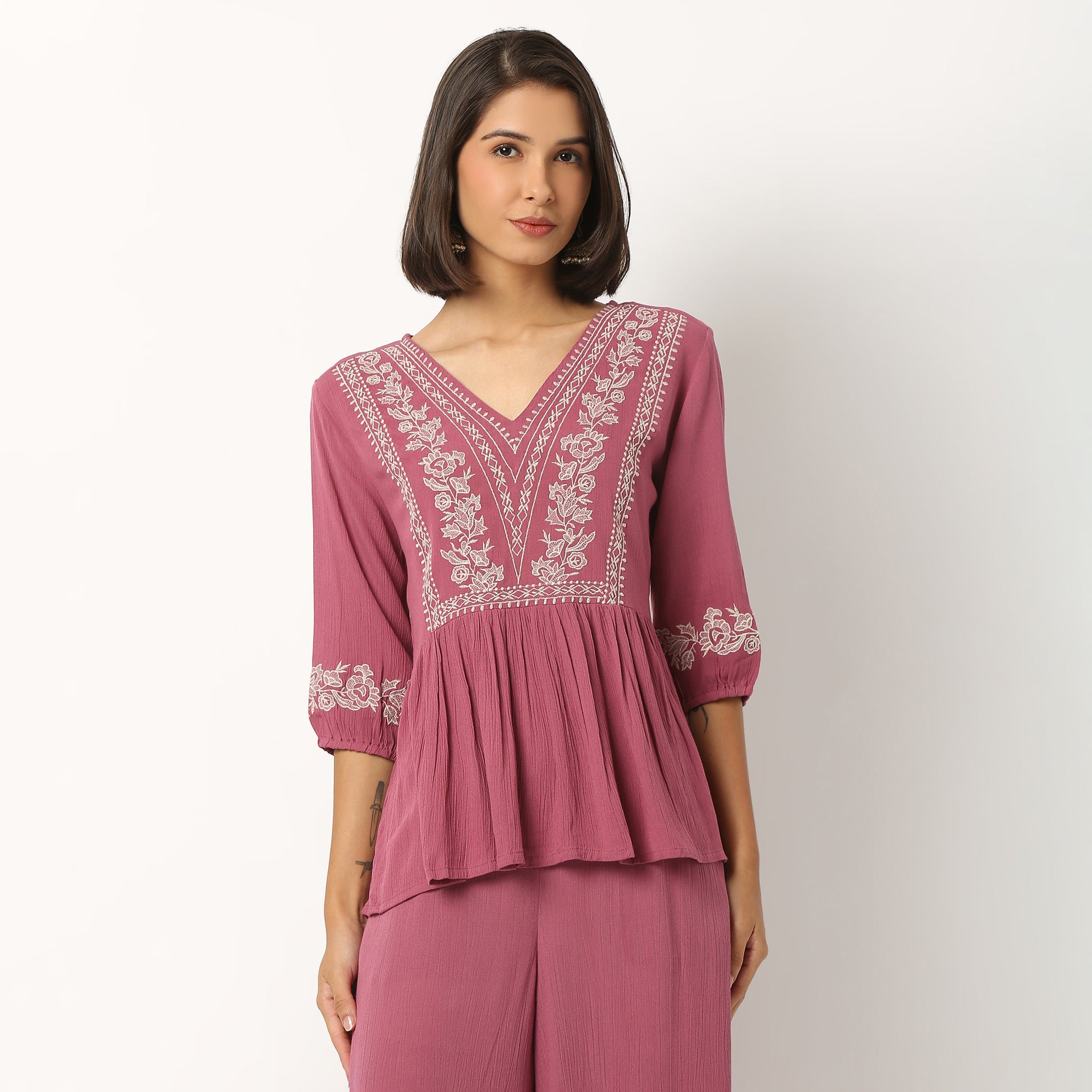 Embroidered Viscose Flared Top