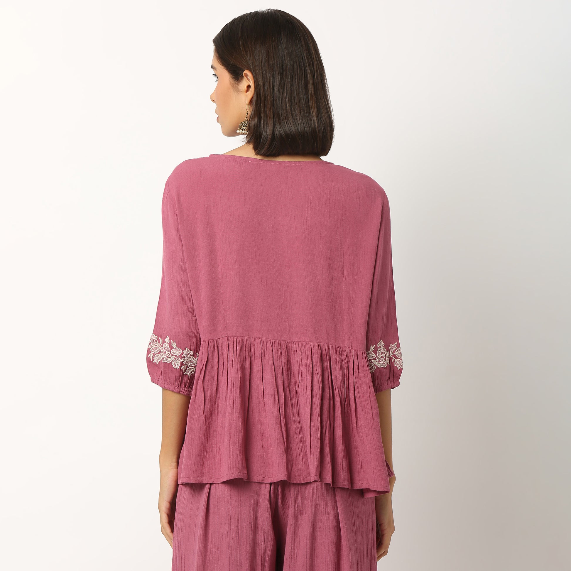 Embroidered Viscose Flared Top