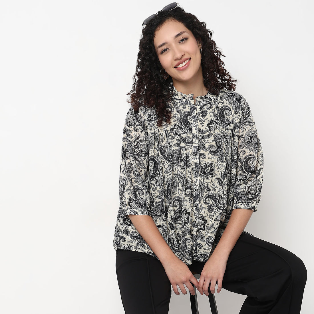 Gathered Yoke Front Placket Top