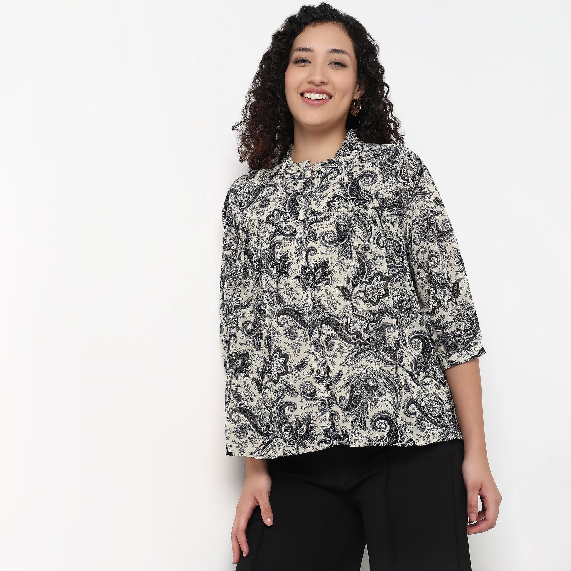 Gathered Yoke Front Placket Top