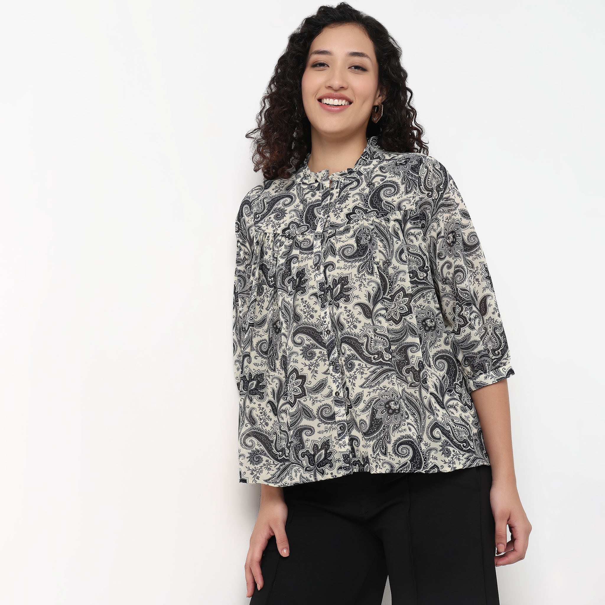 Gathered Yoke Front Placket Top