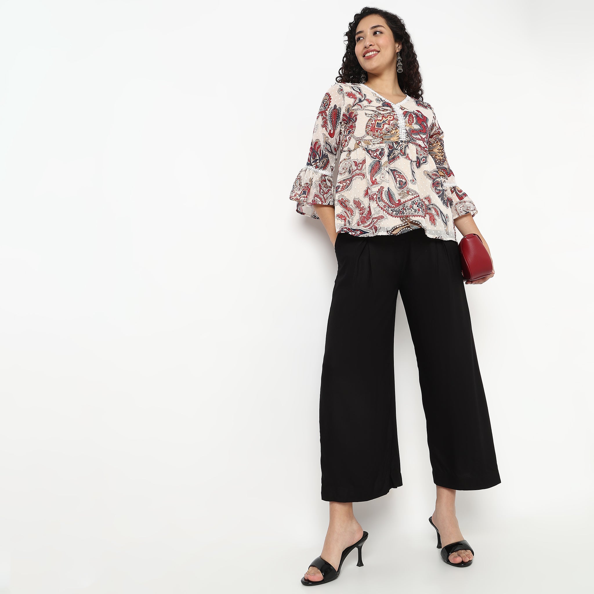 V-Neck Printed Peplum Top