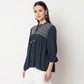Embroidered Front Gathered Yoke Top