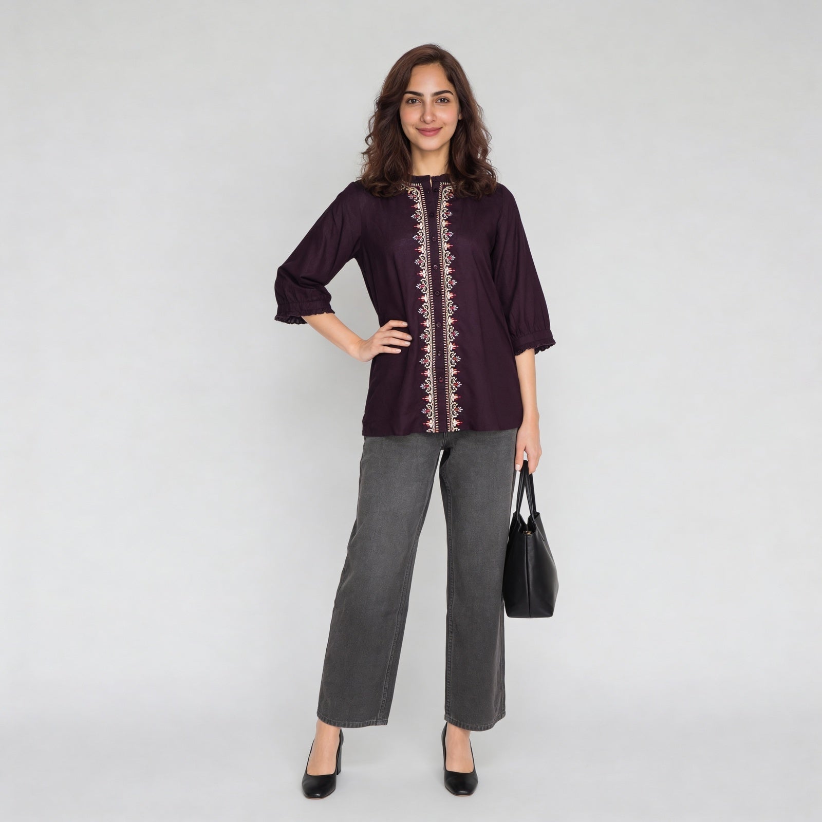 Rayon Embroidered Full Sleeve Top