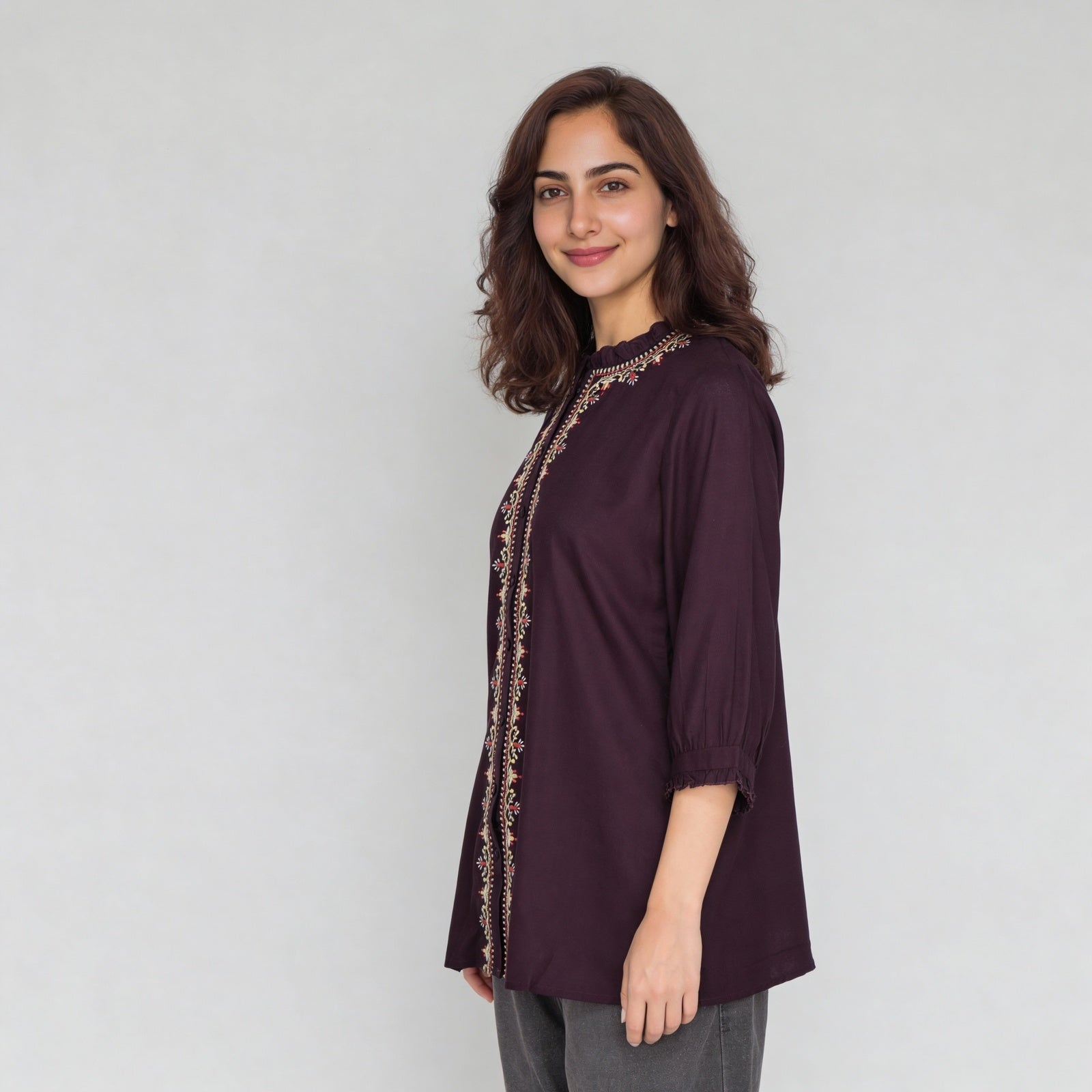 Rayon Embroidered Full Sleeve Top