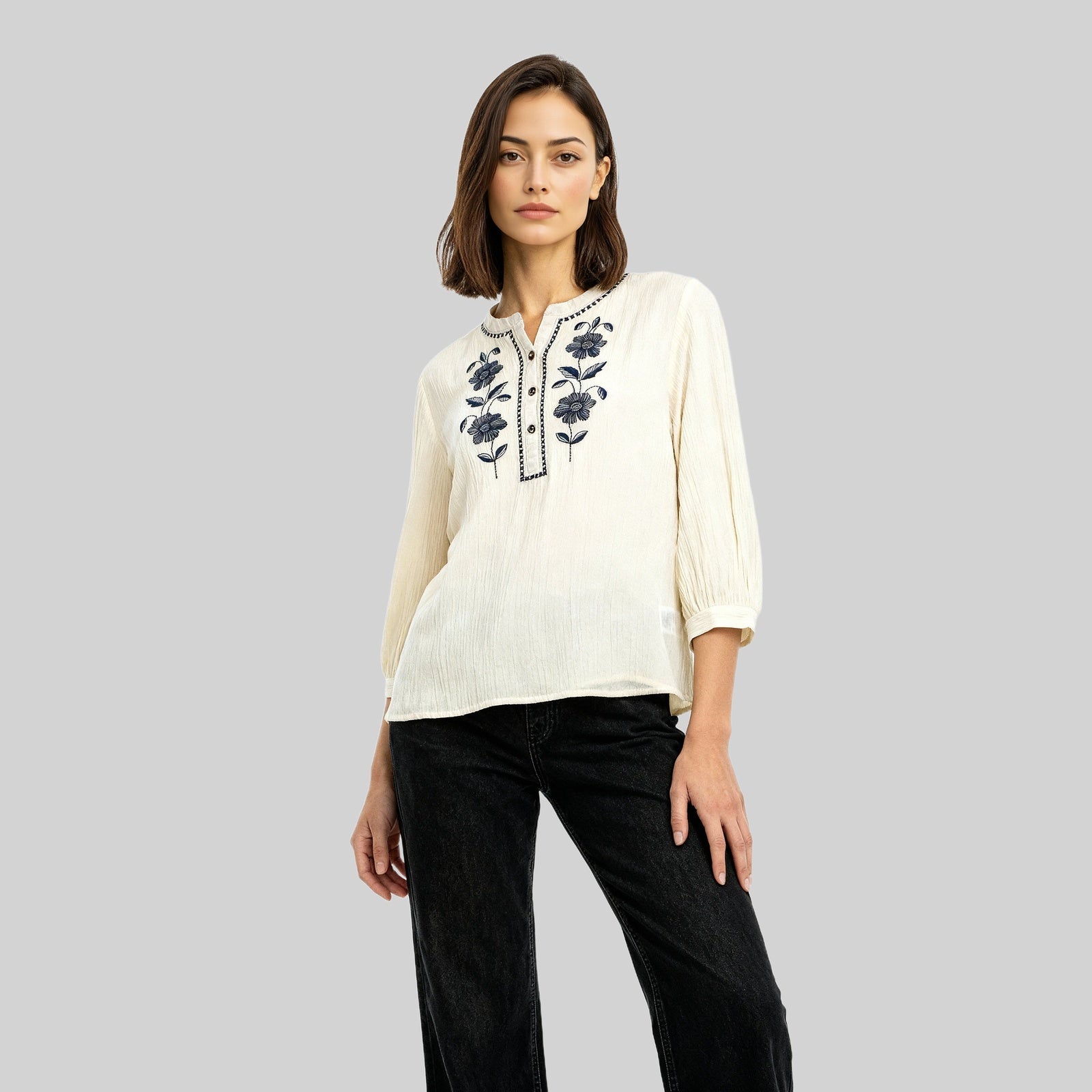 Embroidered Flared Top