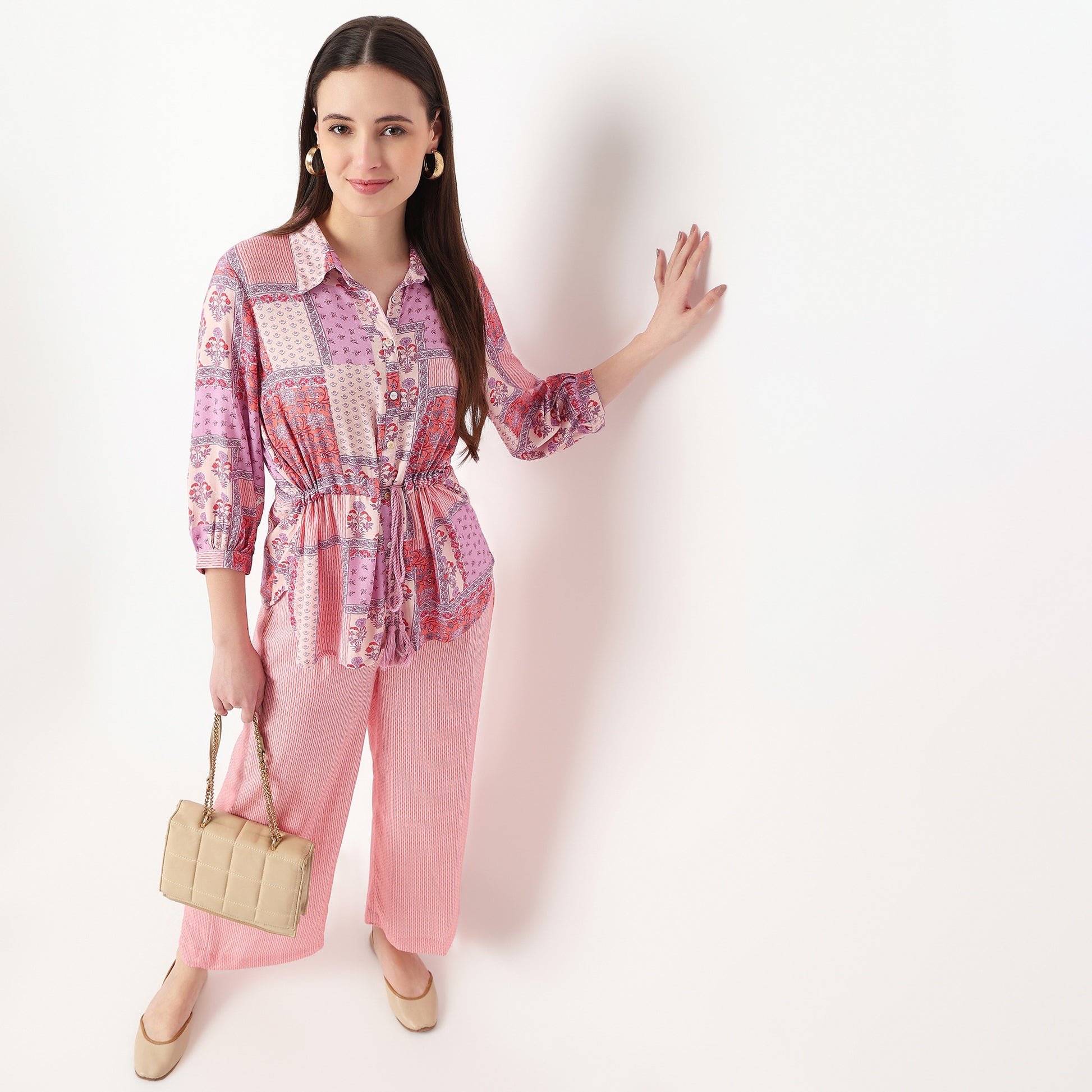 Shirt With Waist Tie Up Through Tunnel