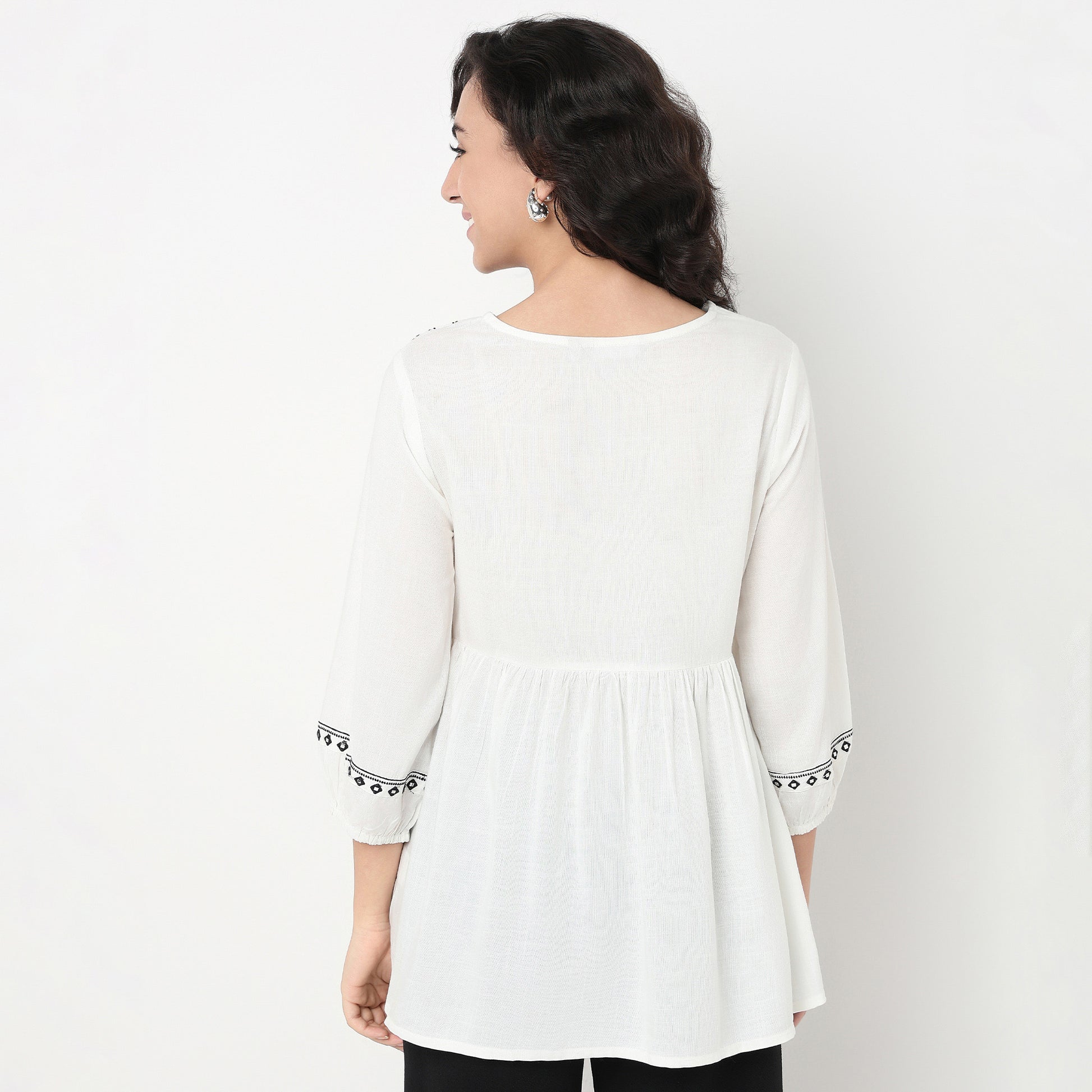 Order Now Women Embroidered Round Neck Straight Relaxed Fit Ethnic Wear Top by Style Union